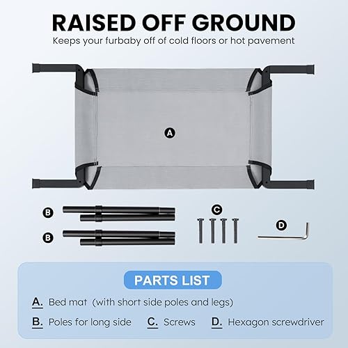 Miniatura 7 de Heeyoo Cama elevada para perro, cuna elevada para mascotas con tela de malla a prueba de mordidas y marco de acero, cama portátil para perro con