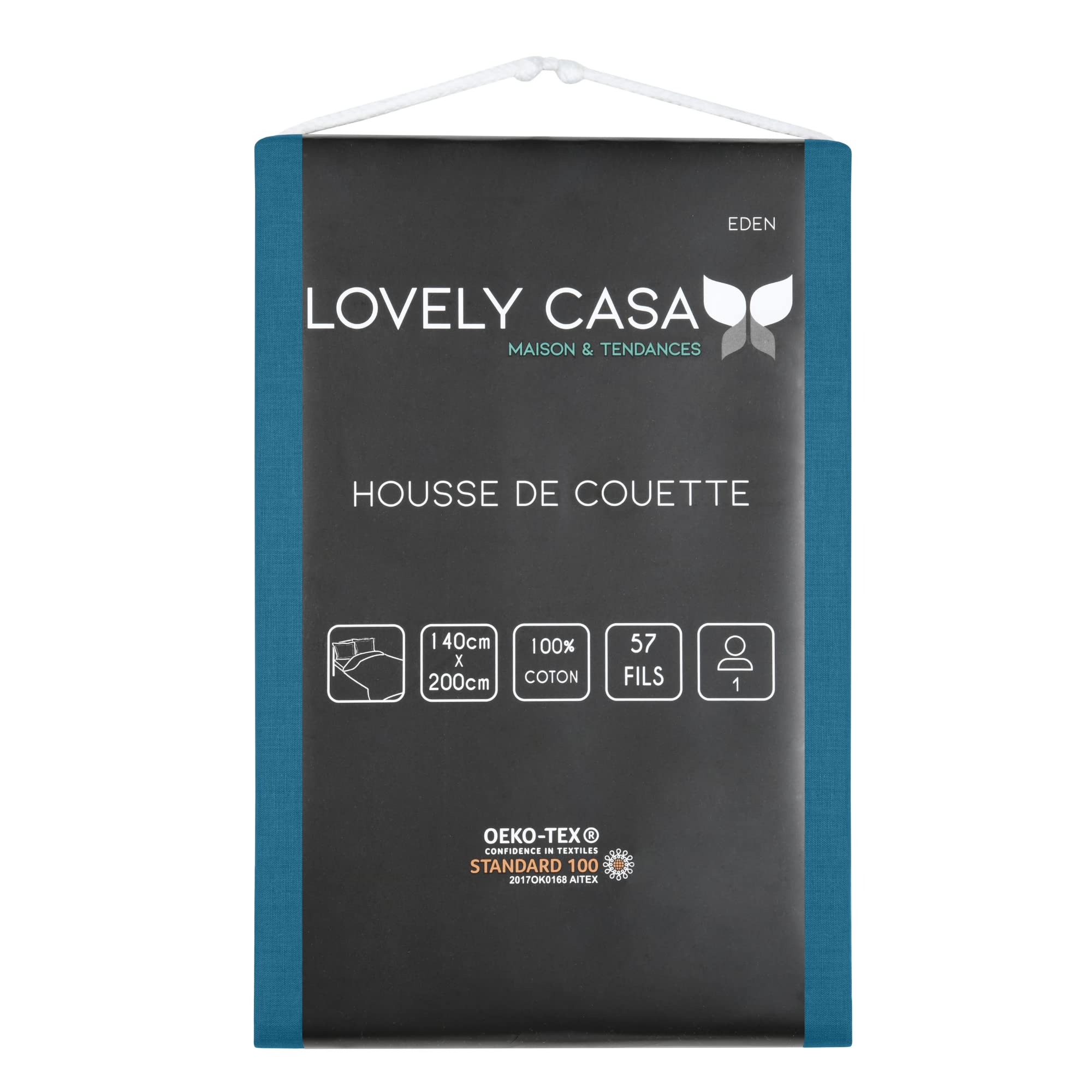 STOF - Duvet cover - Size 140 x 200 cm - 100% Oeko-Tex certified cotton - Petrol - Eden model - Bed linen for home - Soft and comfortable - Ideal for single beds - Image 2