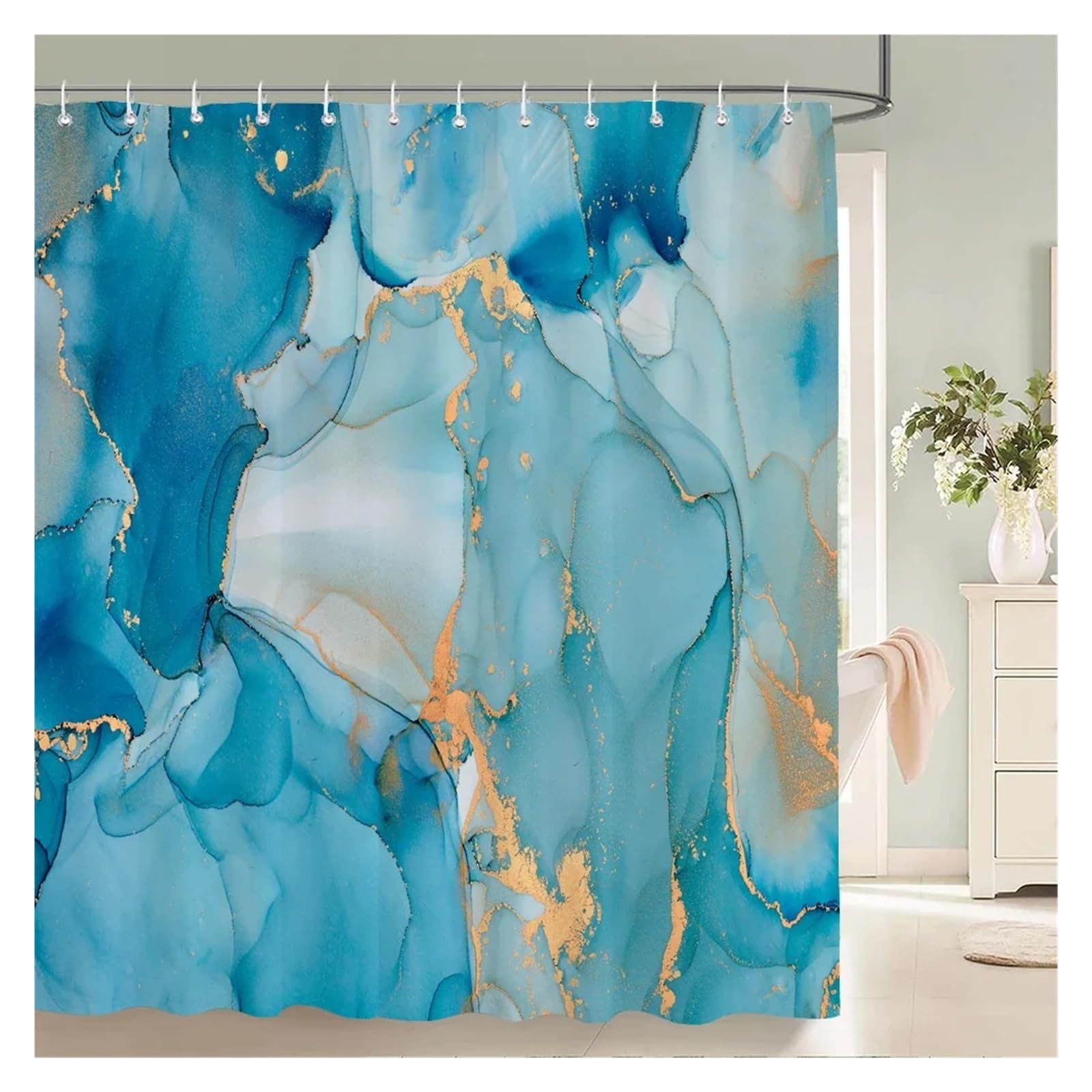 Rideau Douche Rideau de Douche imprimé marbre Abstrait coloré, avec Crochet, imperméable, en Polyester 3D, for Salle Bain, 180x180 Rideau de Douche Anti moisissure(W300XH180cm,W120XH180cm)