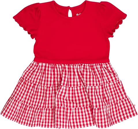 RuffleButts Baby/Toddler Girls Mixed Media Short Sleeve Tiered Dress