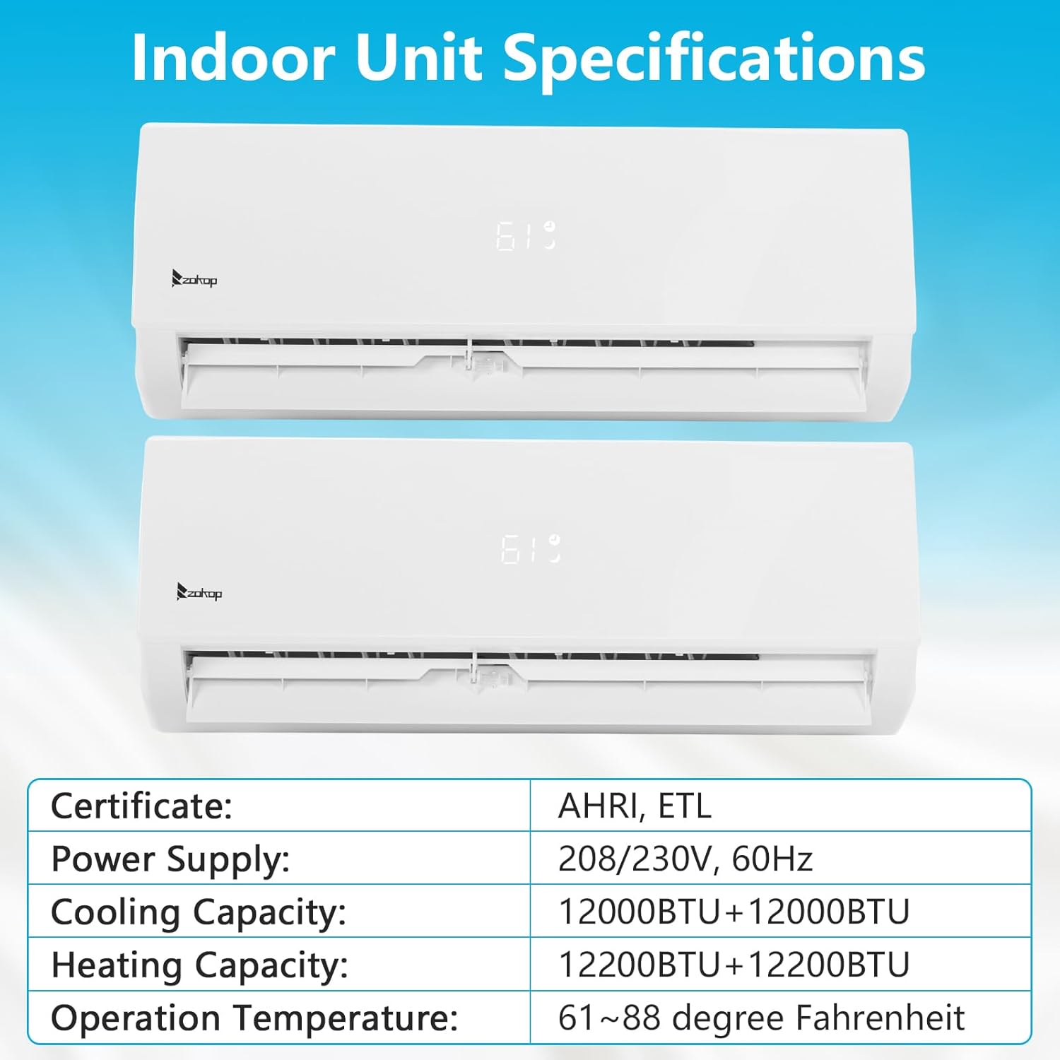 Winado Indoor Unit Specifications