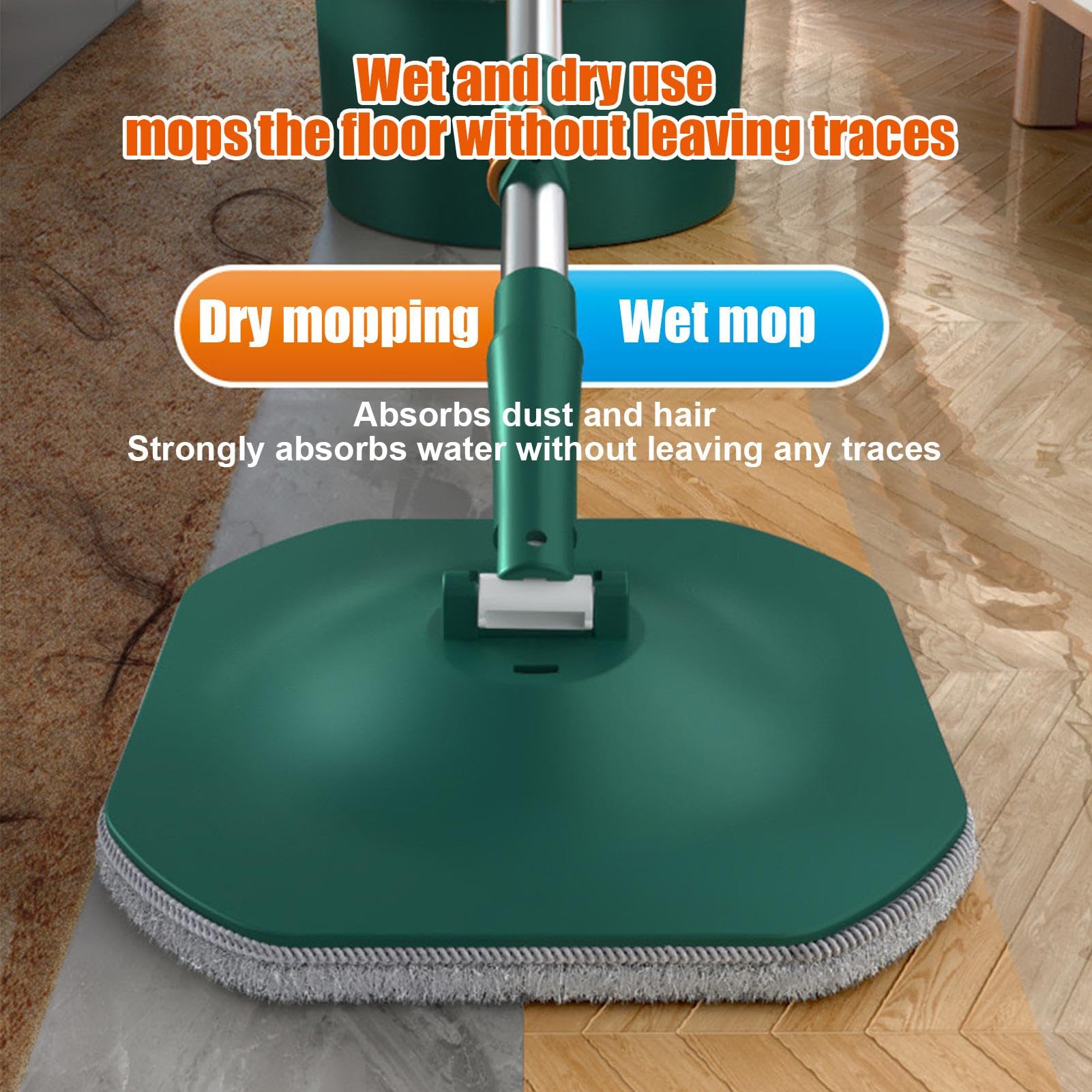 Mopa Giratoria Y Cubo Mopa Plana Portátil Con Microfibra Limpiapolvo En | Set De Fregona Y Cubo Escurridor Integrado Para Suelos De Madera Laminados Y Baldosas Limpieza