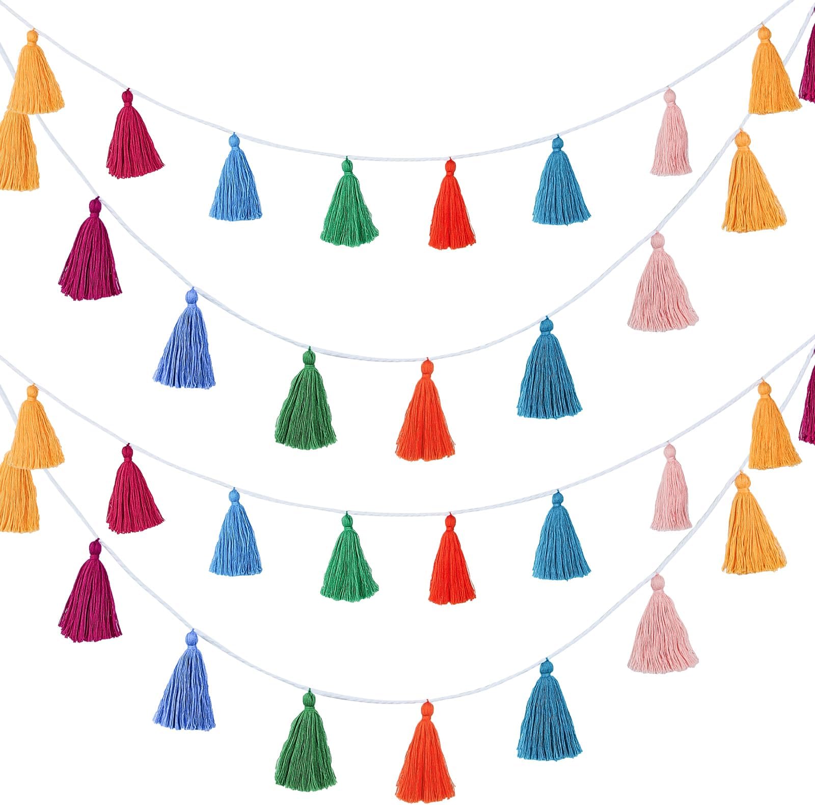 4 Pcs Rainbow Tassel Garland Party Decor, Colorful Boho Wall Hanging Banner for Birthday Birthday Wedding Baby Shower Party, Classroom, Bedroom, Nursery Home Decor(Multicolor,3.15 Inch)