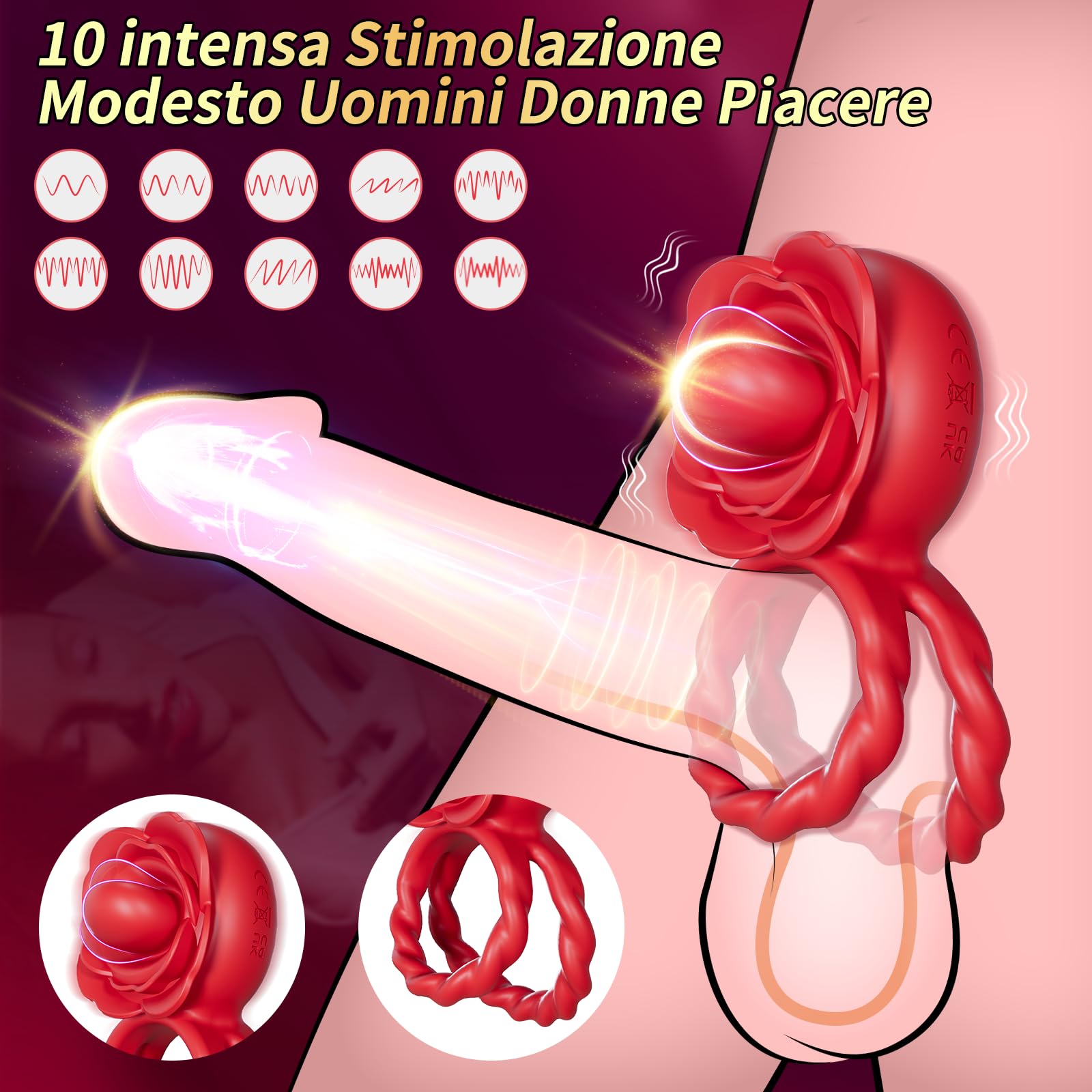 Anello Vibrante per Lei e Lui - Sexytoysys Uomo Anello Pene Stimolatore per Clitoride con 10 modalità di leccaggio e vibrazione Toys Sessuali per Donna Fiore Sexytoysys Coppia Cock Ring