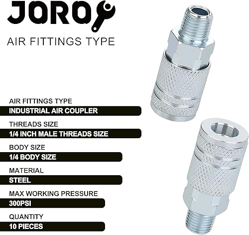 Miniatura 2 de Accesorios de manguera de aire de 14, acoplador industrial tipo M, tamaño de flujo de 14 pulgada, tamaño de roscas macho de 14 pulgada, material de