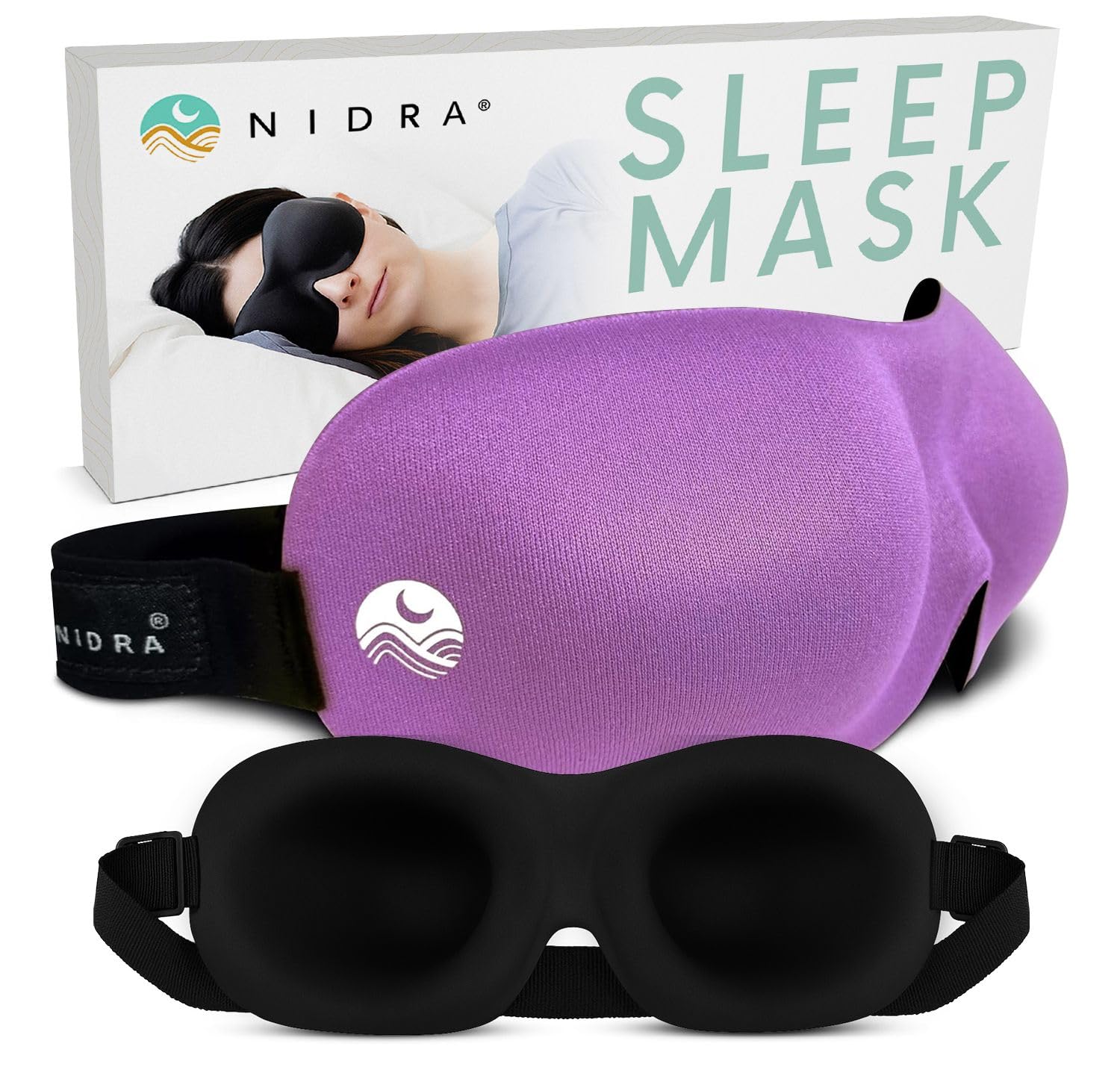 NidraContoured Sleep Mask for Side Sleepers – Zero Pressure Fit, Light Blocking Eye Shade for Sleeping & Travel – Purple, Standard Size