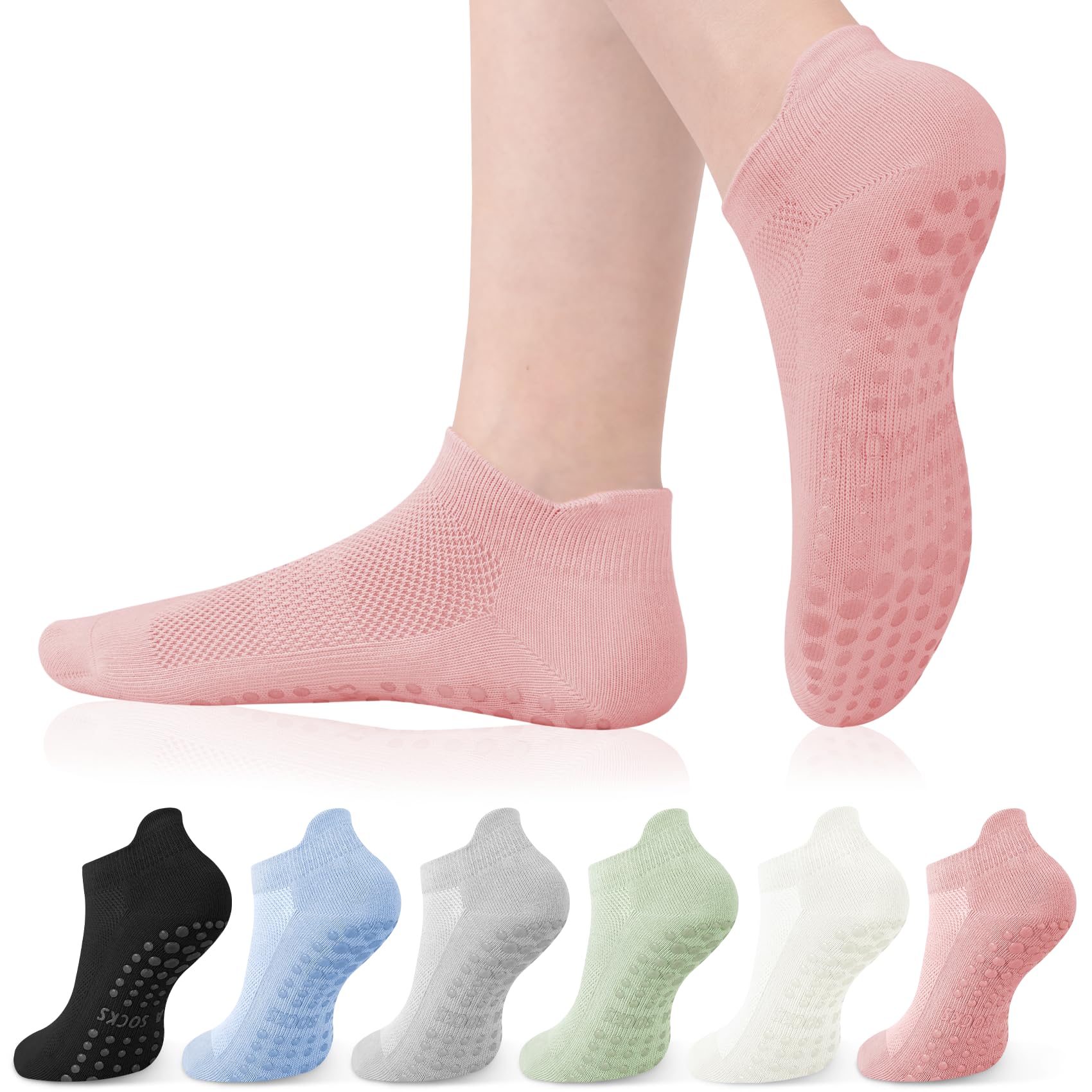 YSense 6 Pairs Pilates Socks with Grips for Women Non Slip Grip Socks Yoga Socks for Ballet Athletic Workout Hospital
