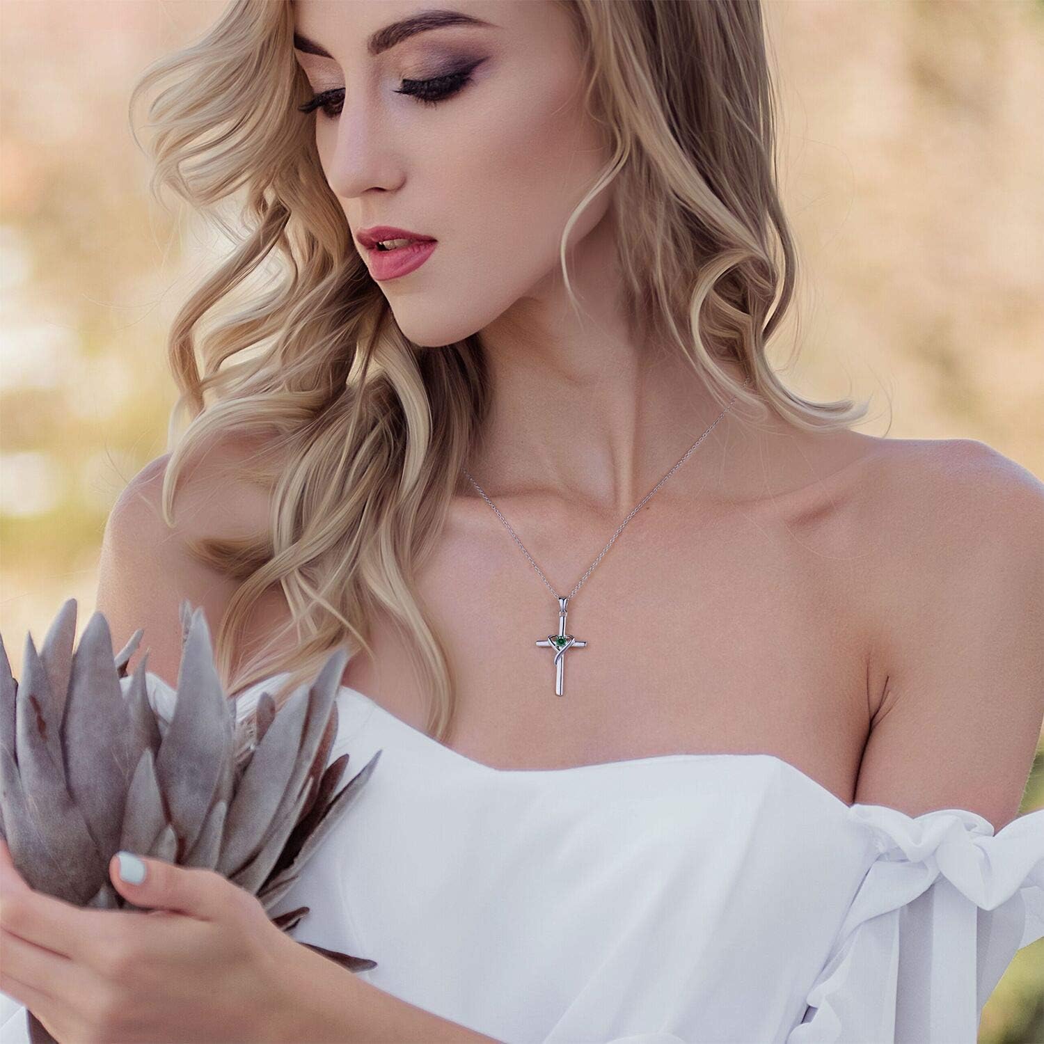 AmorAime 925 Sterling Silver Cross Necklace for Women Men 14K Gold Plated 5A CZ Birthstone Necklaces for Holiday - Image 5