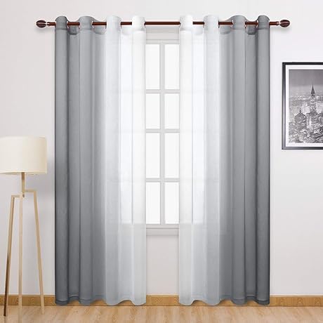 DWCN Grey Faux Linen Ombre Sheer Curtains for Windows