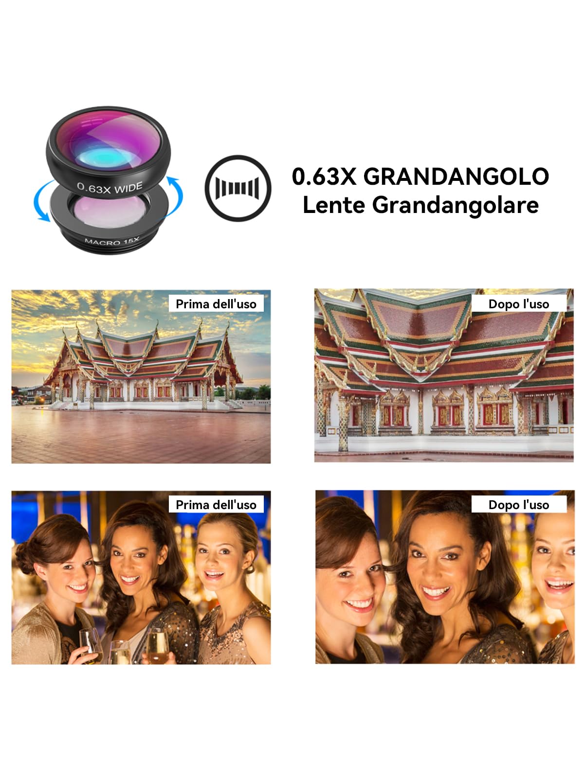 APEXEL 18x Lente per Telescopio, Obiettivo Grandangolare da 0,63x e Obiettivo Macro 15x, Fisheye da 198 °, Treppiede Flessibile per iPhone e la Maggior Parte degli Smartphone