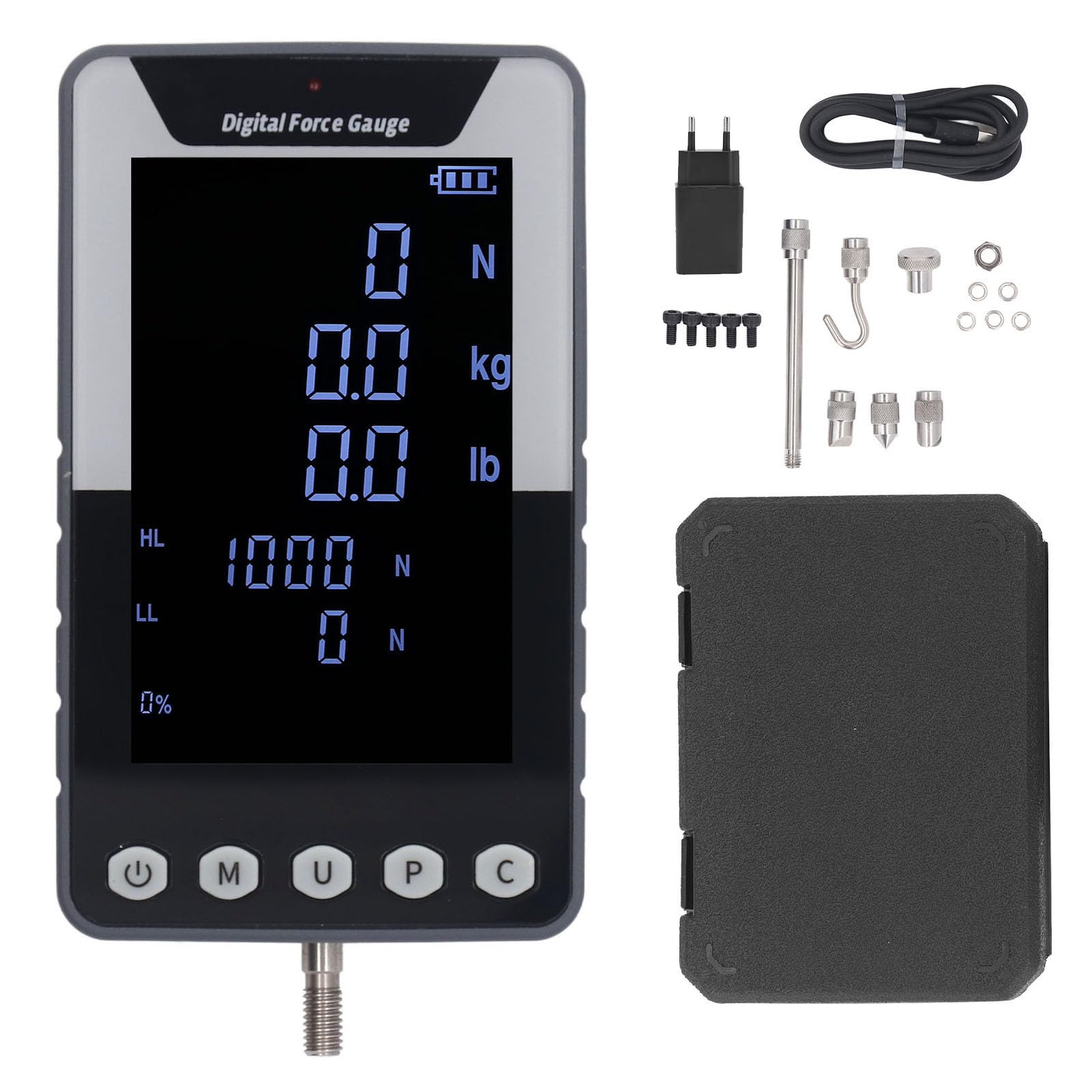 Digitales Kraftmessgerät Zugkrafttester mit Farbdisplay 5kg 11lb 50N Echtzeit und Haltemodus für Prüfung und Datensynchronisation