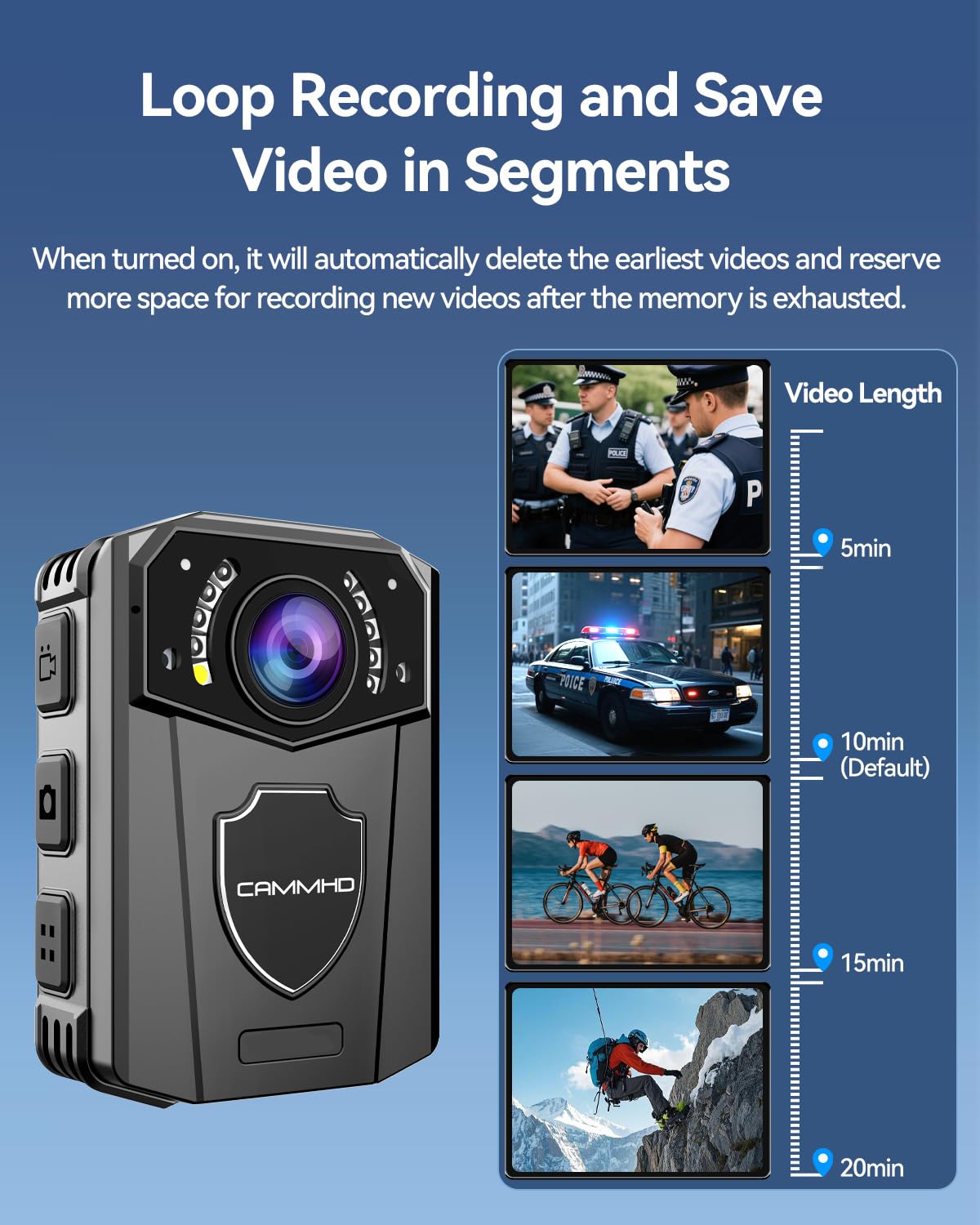 CAMMHD 1440P Camera Pieton Z3 32G 3000mAh 8-10 Heures | Infrarouge Body Cam Vision Nocturne avec Vidéo et Audio Camera de Corps pour la Police Pompiers Personnes etc