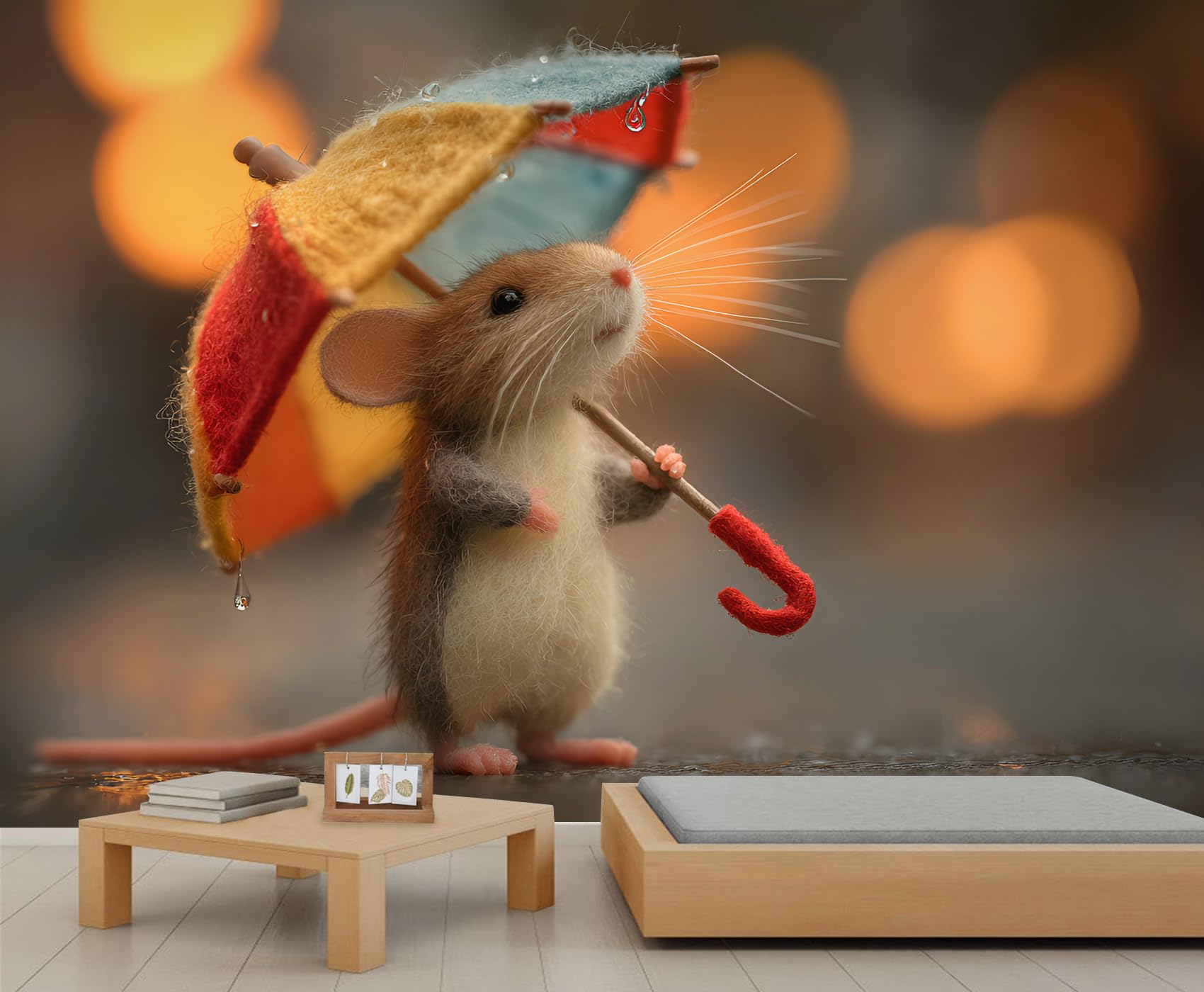 Cute Little Mouse Mural Umbrella Mouse Wallpaper Cute Animal Mural Wallpaper for Bedrooms Living Room Poster 390 X 260 cm — image 1