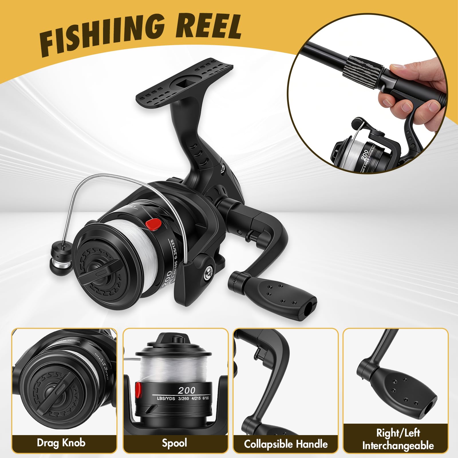 Juego de caña de Pescar telescópica (1,8 m), Incluye carretes de Spinning caña señuelos sacadera sedal Accesorios y Bolsa Juego Completo para Pesca en Agua Salada y Dulce
