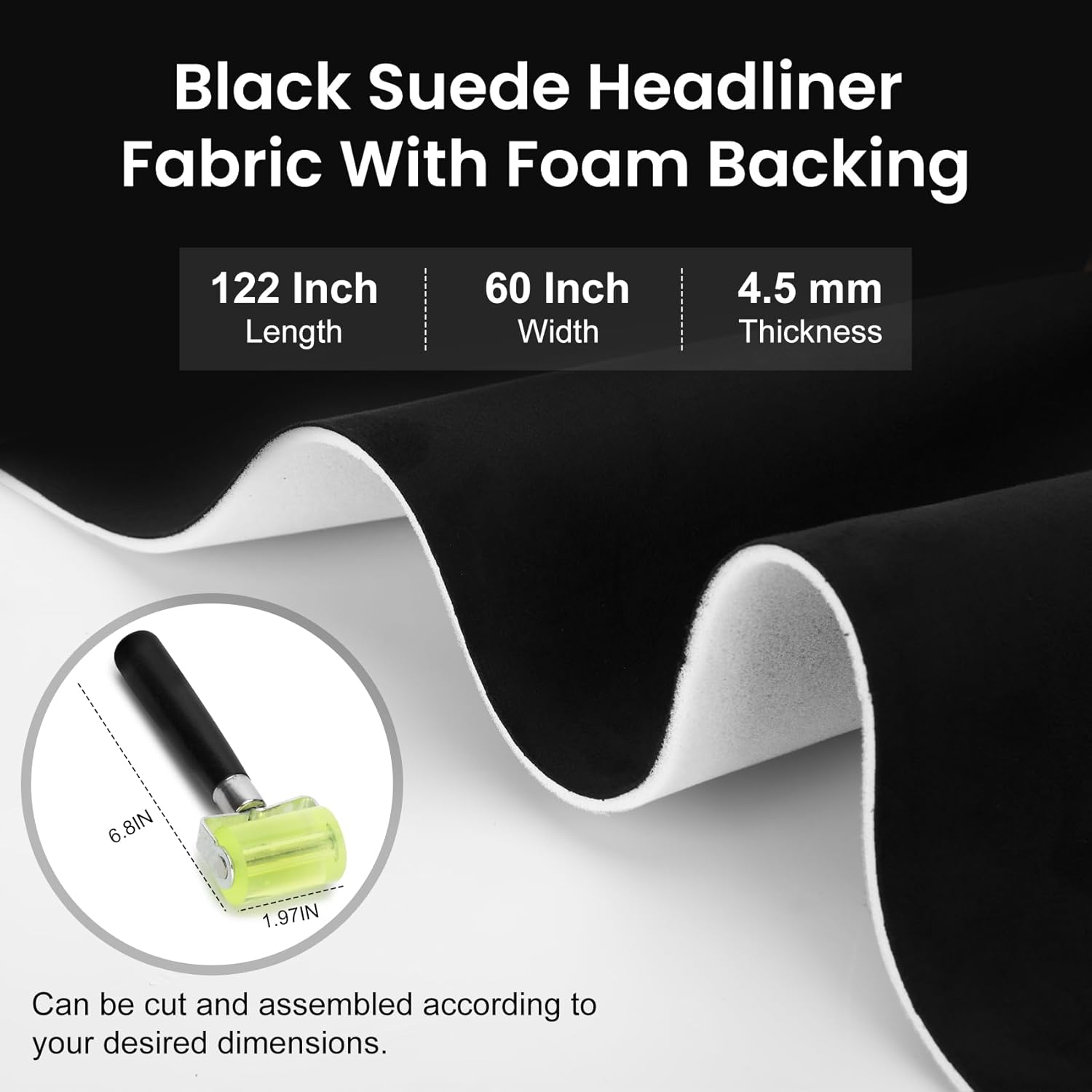 122"x60"Suede Headliner Fabric,Black Headliner Fabric with Foam Backing-Black Suede Headliner Material for Car/Truck/SUV/RV Interior Repair,Includes DIY Tools: Rubber Roller and Craft Knife