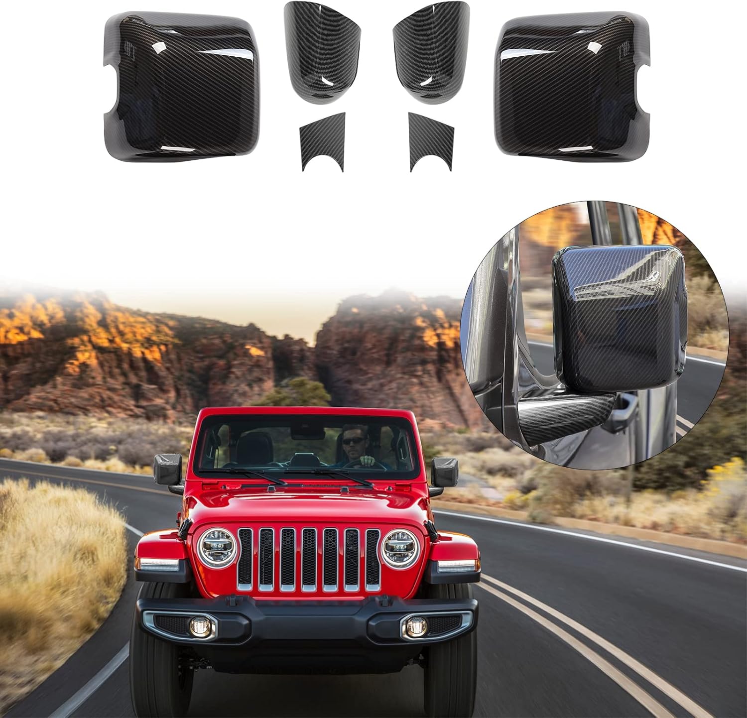 JWWY Wrangler JL Rearview Mirror Shell Reversing Mirro Side Mirror Base Trim for 2018-2024+ Jeep Wrangler JL Accessories Exterior Accessories Carbon Fiber 6pcs