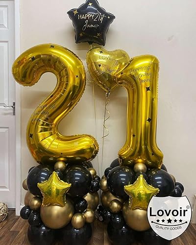 Miniatura 10 de Lovoir Globo negro de 40 pulgadas con el número 12 de 21 dígitos gigantes de papel de aluminio de Mylar para helio de 12 cumpleaños y 21 años,