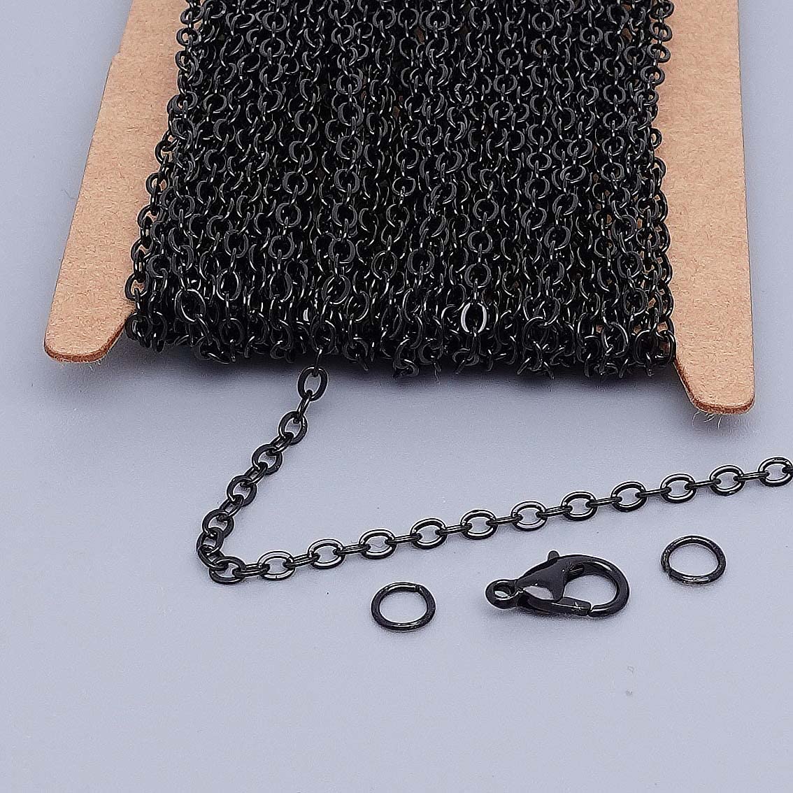 THREENEST 32-Feet 2.4mm Cable Chains with 20 Lobster Clasps+50 Jump Rings, Links Craft Chain Findings for Necklace Bracelet Earring Decor Jewelry Making (Black 2059-B)