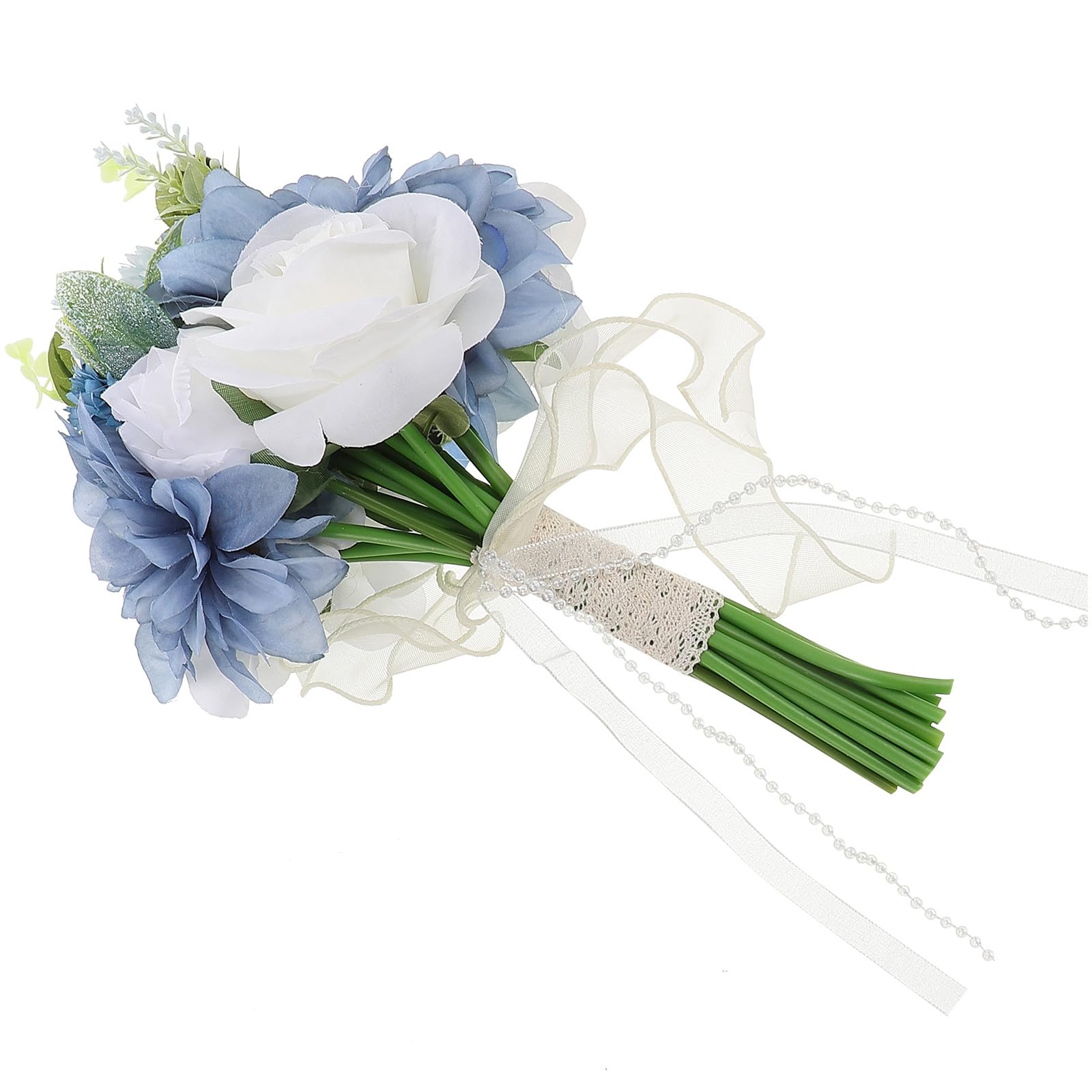 Flores Artificiales Realistas en Azul y Blanco Ramo de Novia y Elaborado en Poliéster Decorativo para Boda y Decoración del Hogar