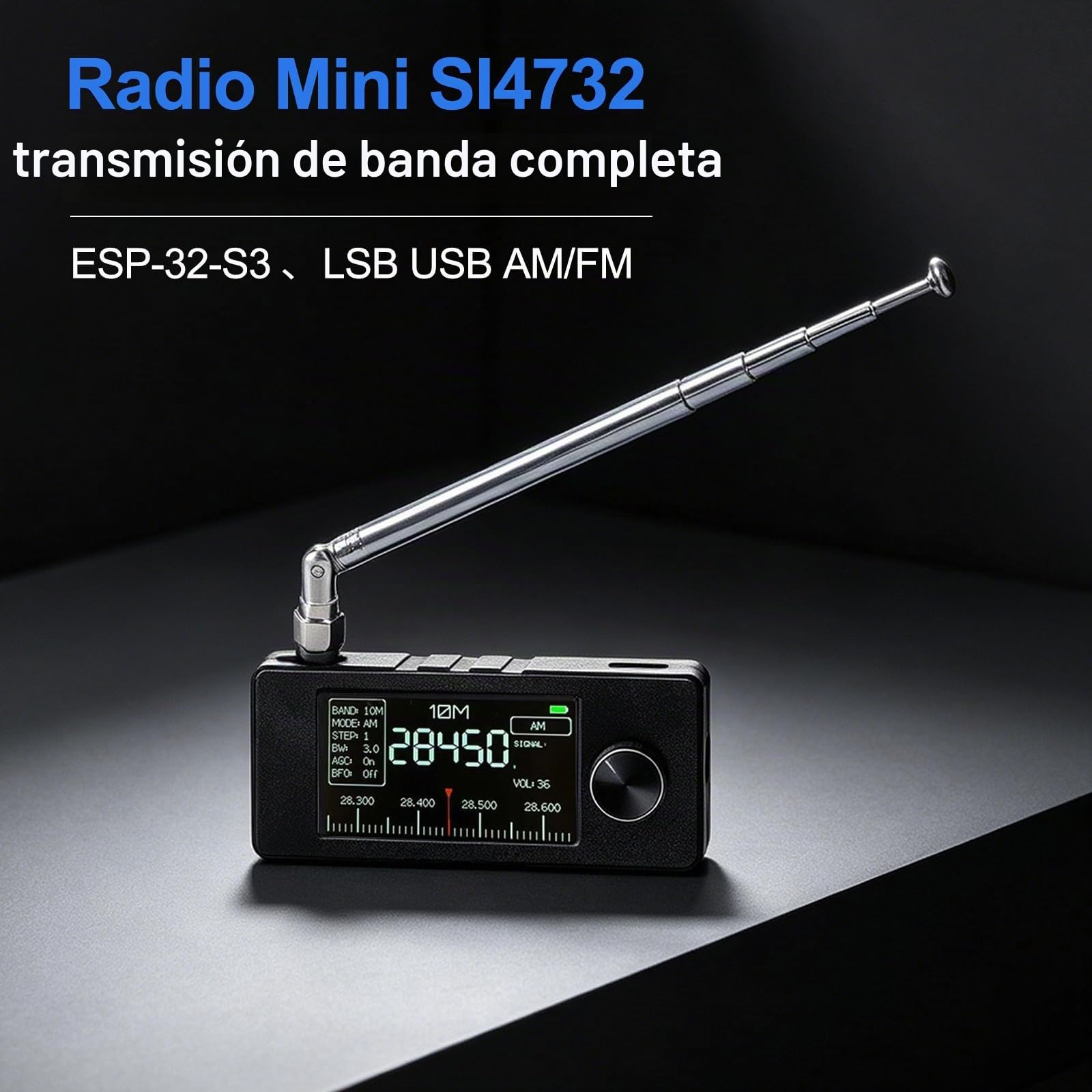 Mini Radio SI4732, Radio Completamente Equipado ESP-32-S3 Control Maestro, Chip SI4732, LSB, USB, AM, FM, Pantalla IPS de 4,8 cm, con Antena (A)