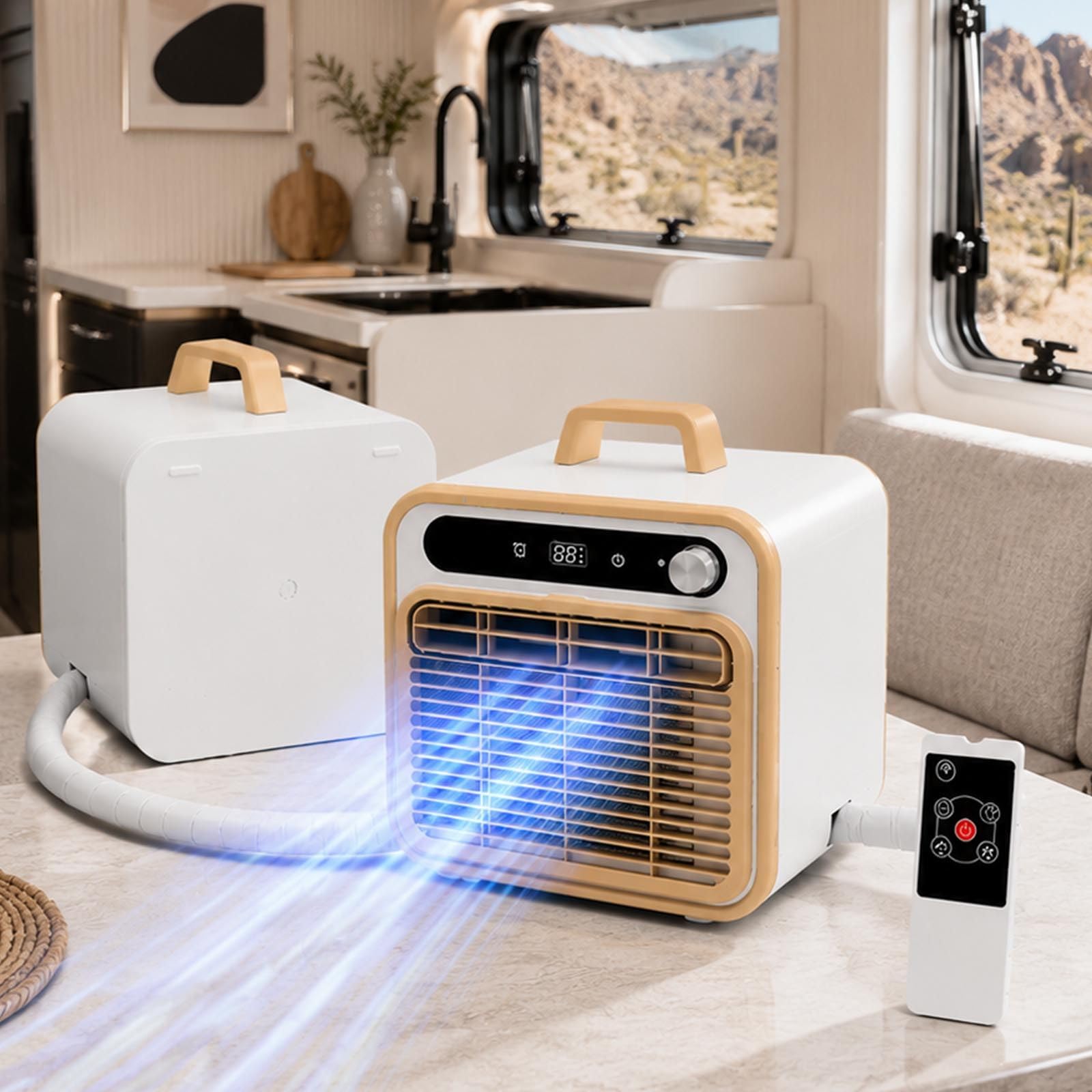 Sunseota Portable Mini Air Conditioner, 5000 BTU Quiet Cooling System, No Window Kit Required, Touch Remote Control, Timer Function, Ideal for Home and Bedroom TouchInterfaceVersion+Remotecontrol-2M