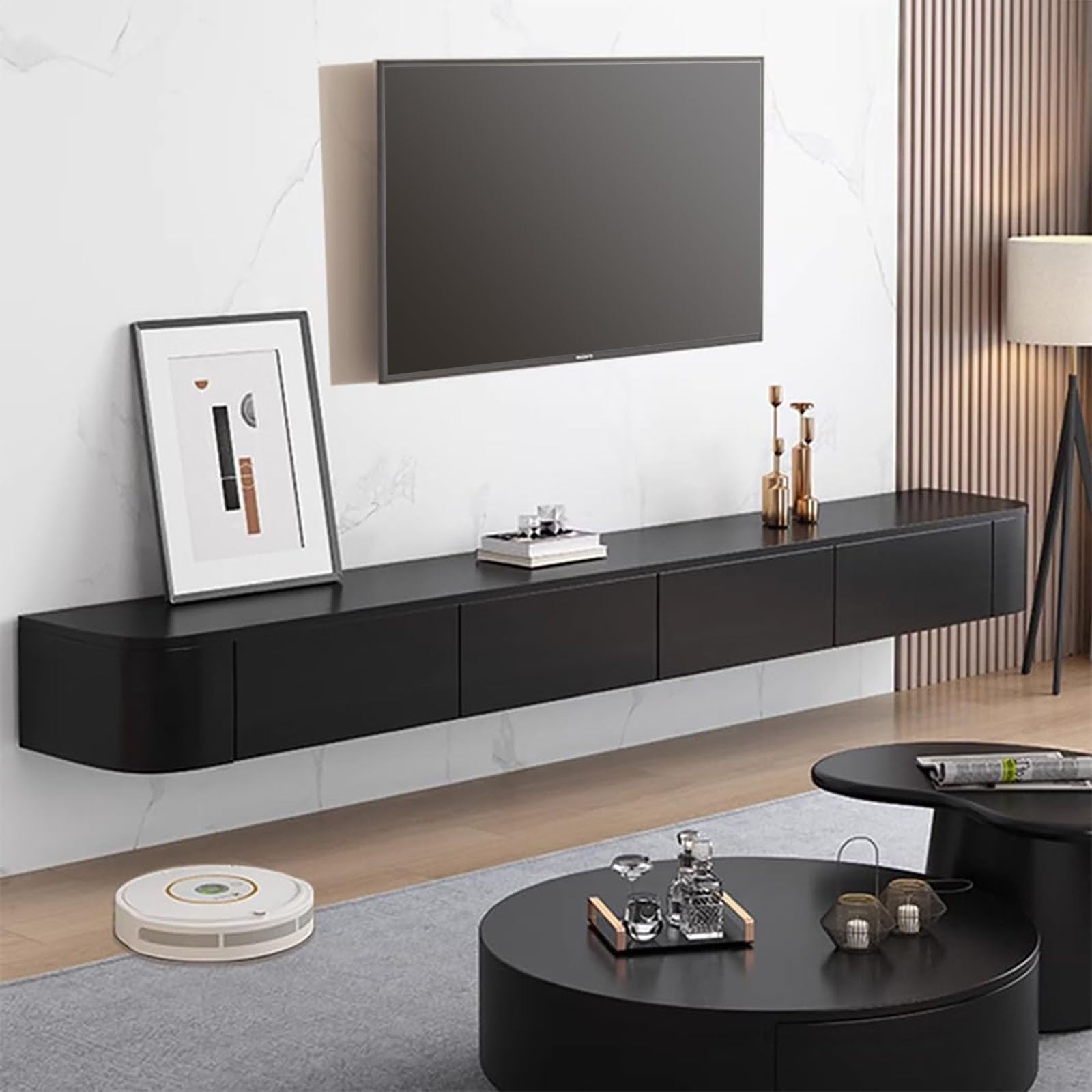 Kchsdool Floating TV Stand – Wall Mounted Media Console with Doors, Large Storage Cabinet for Living Room & Bedroom, Contemporary Farmhouse Style (Black, 120CM)