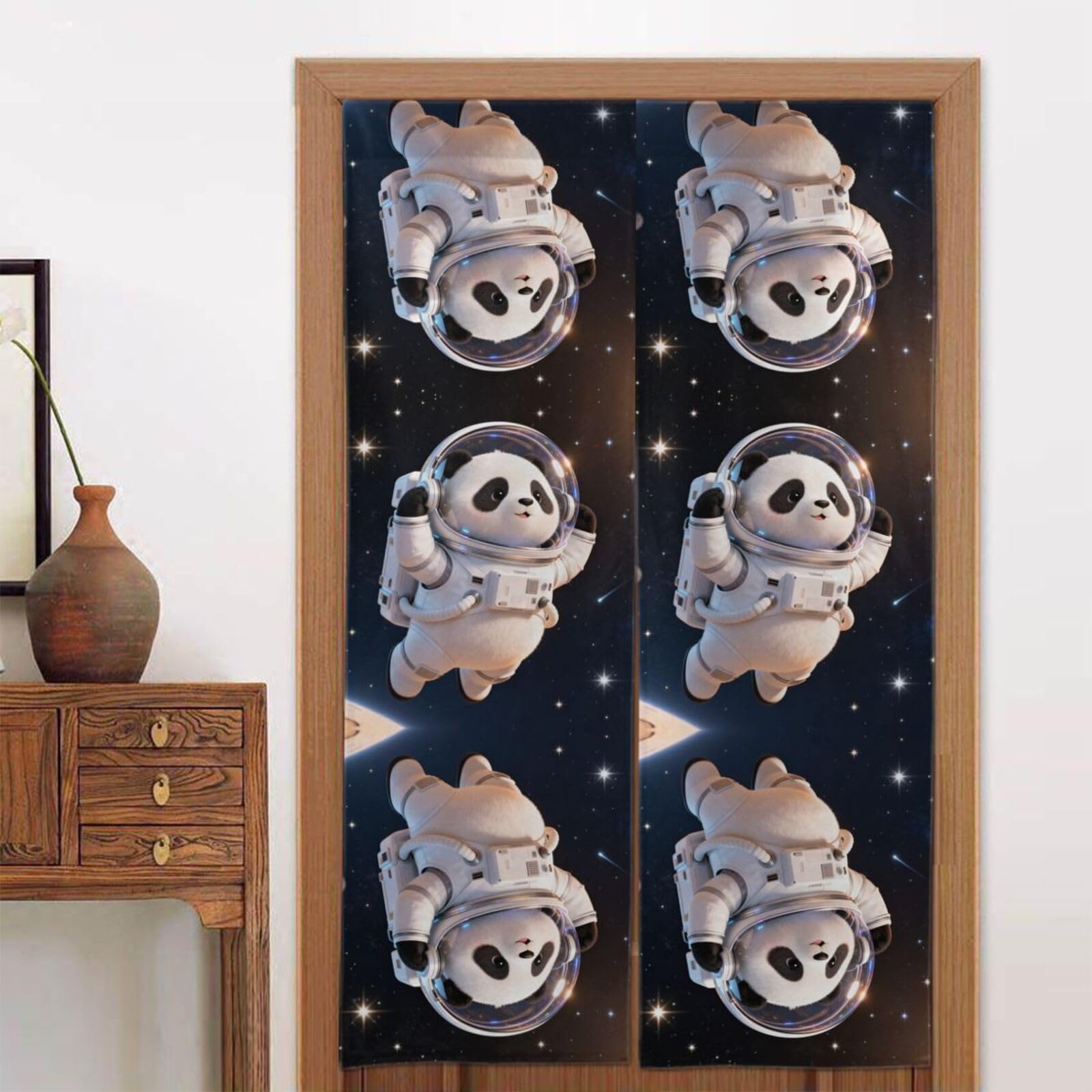 CNTDBU Panda Astronaut Space Door Curtain 34x56 Inch-Room Divider Panel for Privacy, Entryway Screen for Kitchen Bedroom