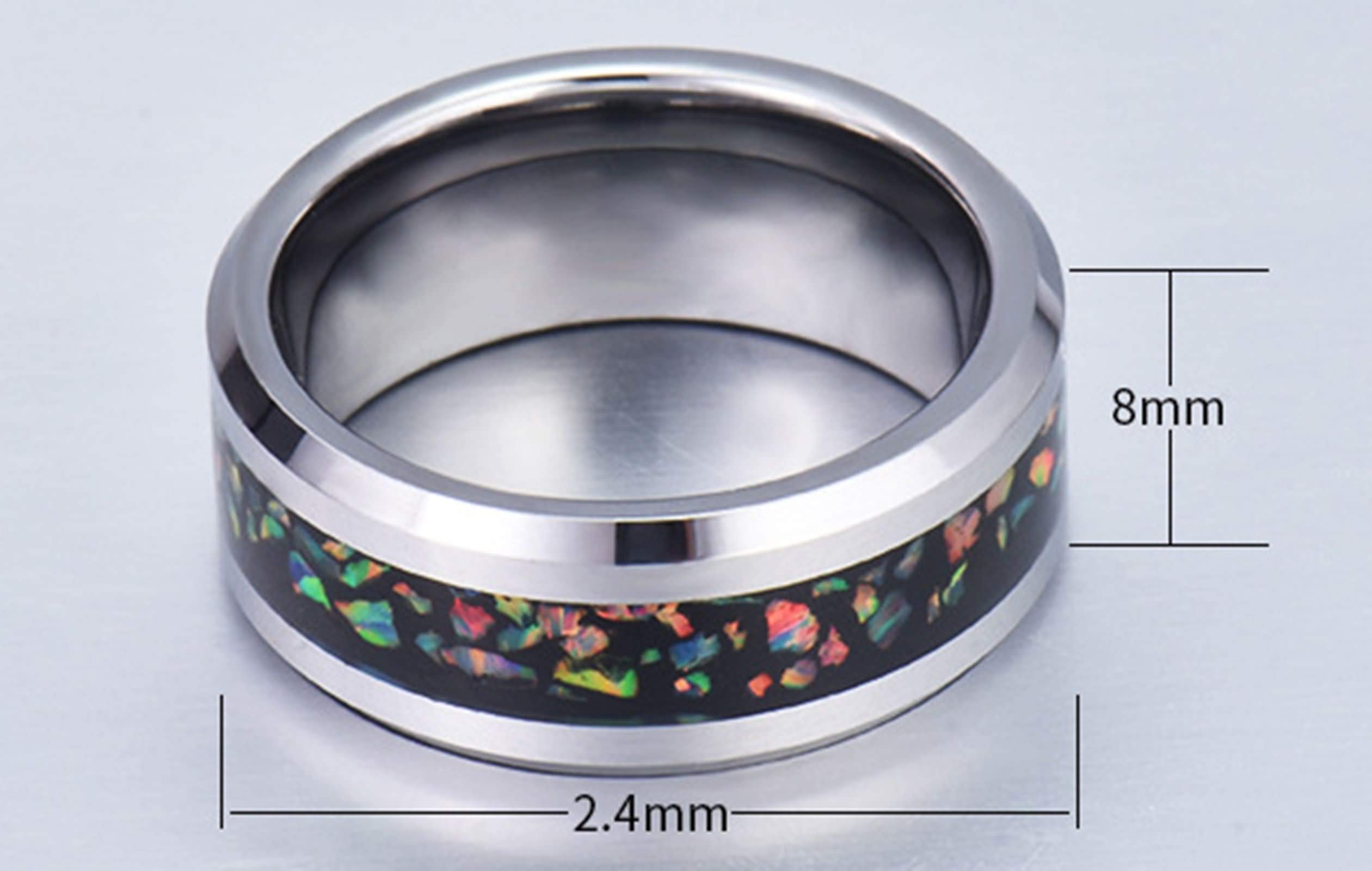 Anello Uomo Fascia Larga Acciaio Creato Anello Opale per Le Uomo Anello Uomo con Incisione 8MM Anello Acciaio Argento Misura 12-31