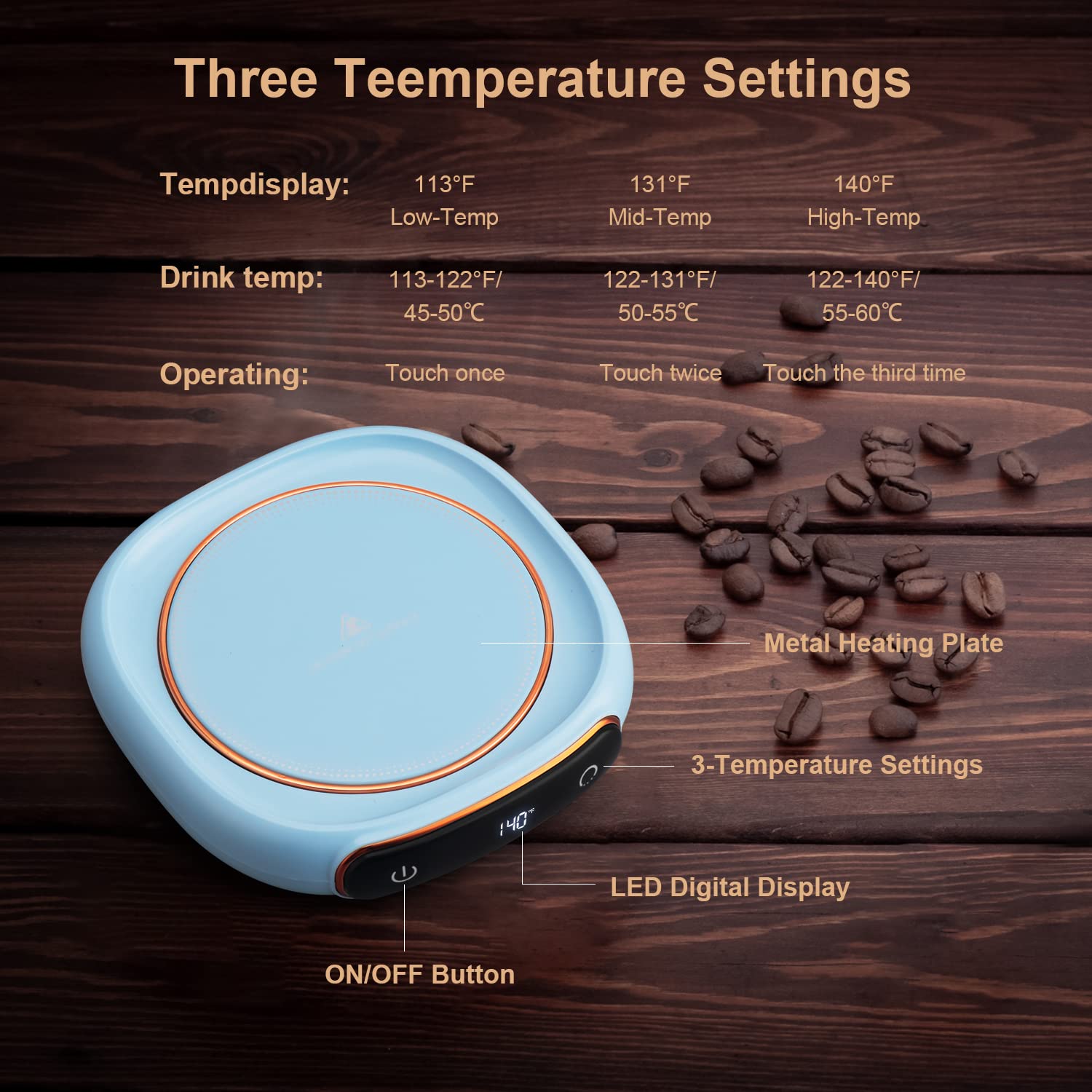 Bgbg - Juego de tazas de café y lindo para gatos, calentador de tazas de bebidas para computadora, oficina en casa con tres temperaturas de hasta 140 °F/60 °F, calentador de café para cacao, leche,