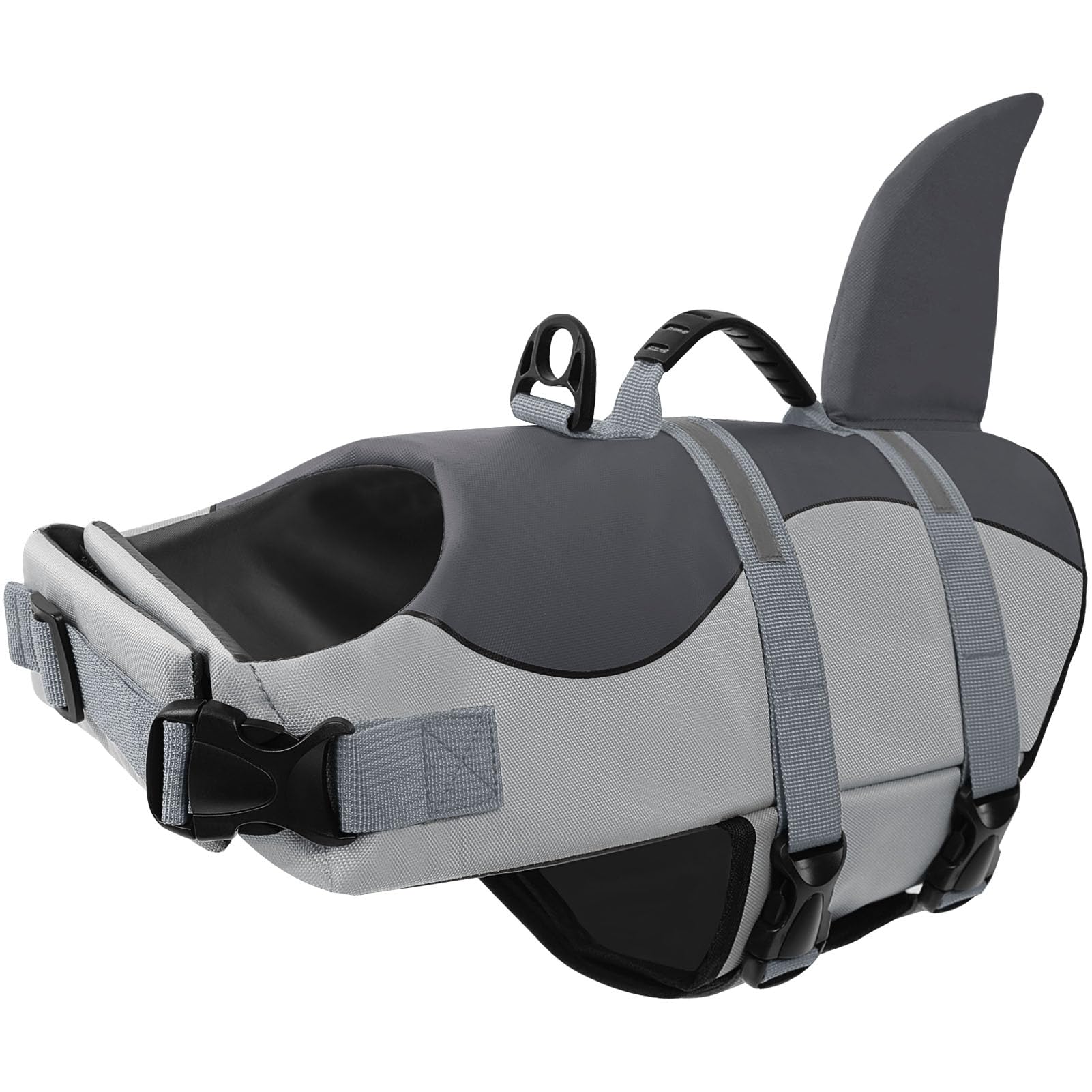 CITÉTOILE Salvagente per Cane, Giubbotto Salvagente per Cani, Ripstop Regolabile Squalo Giubbotto di salvataggio, Leggero e Sicuro per Gli Sport Acquatici, grigio, XS
