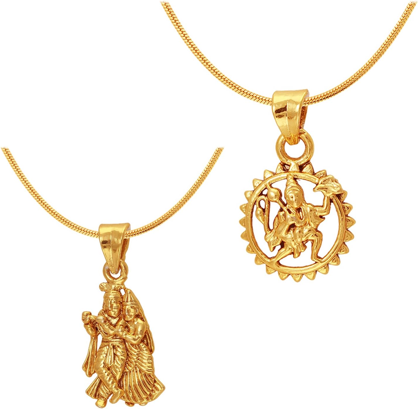 Mahi Gold Plated Combo of Two Radha-Krishna & Hanuman Unisex God Pendants CO1104595G