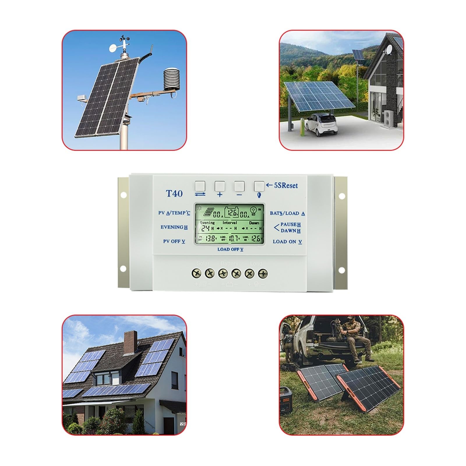 MPPT 40A 20A Regolatore Di Carica Solare 12V 24V Display LCD Automatico Fotovoltaico Controllo Doppio Timer For Illuminazione(40A)