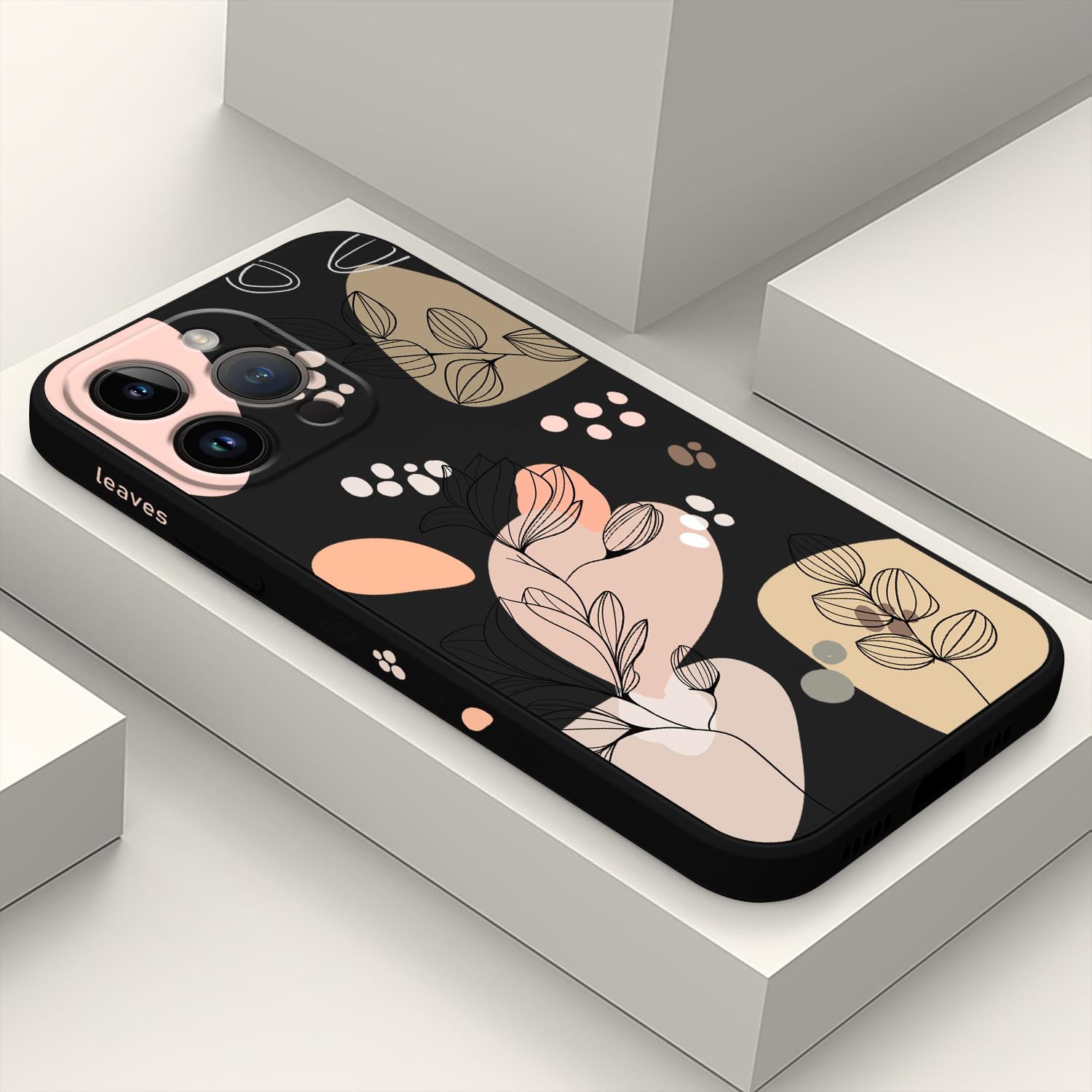 LEECG for iPhone 15 Pro Max Case, Side Flowers Pattern Design Slim Soft Protector Phone Cover for iPhone 15 Pro Max, Morandi Black