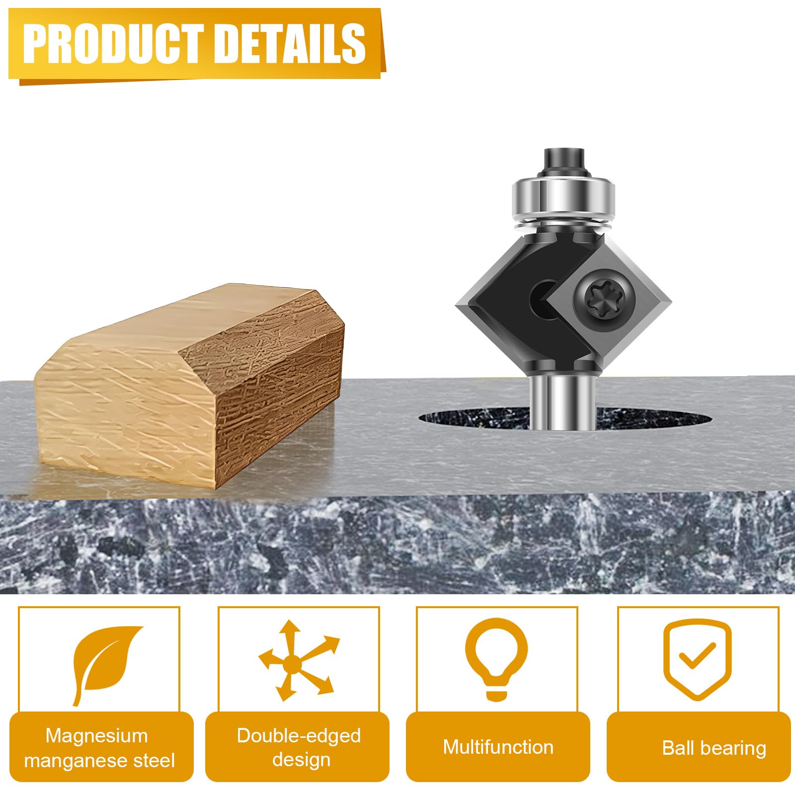 Wendeplatten Fasefräser 8mm Schaft Fasenfräser 45 Grad mit 4-seitigen Austauschbare Hartmetall Klinge Durchmesser 27mm Holzfräser Oberfräse für Kantenbearbeitung