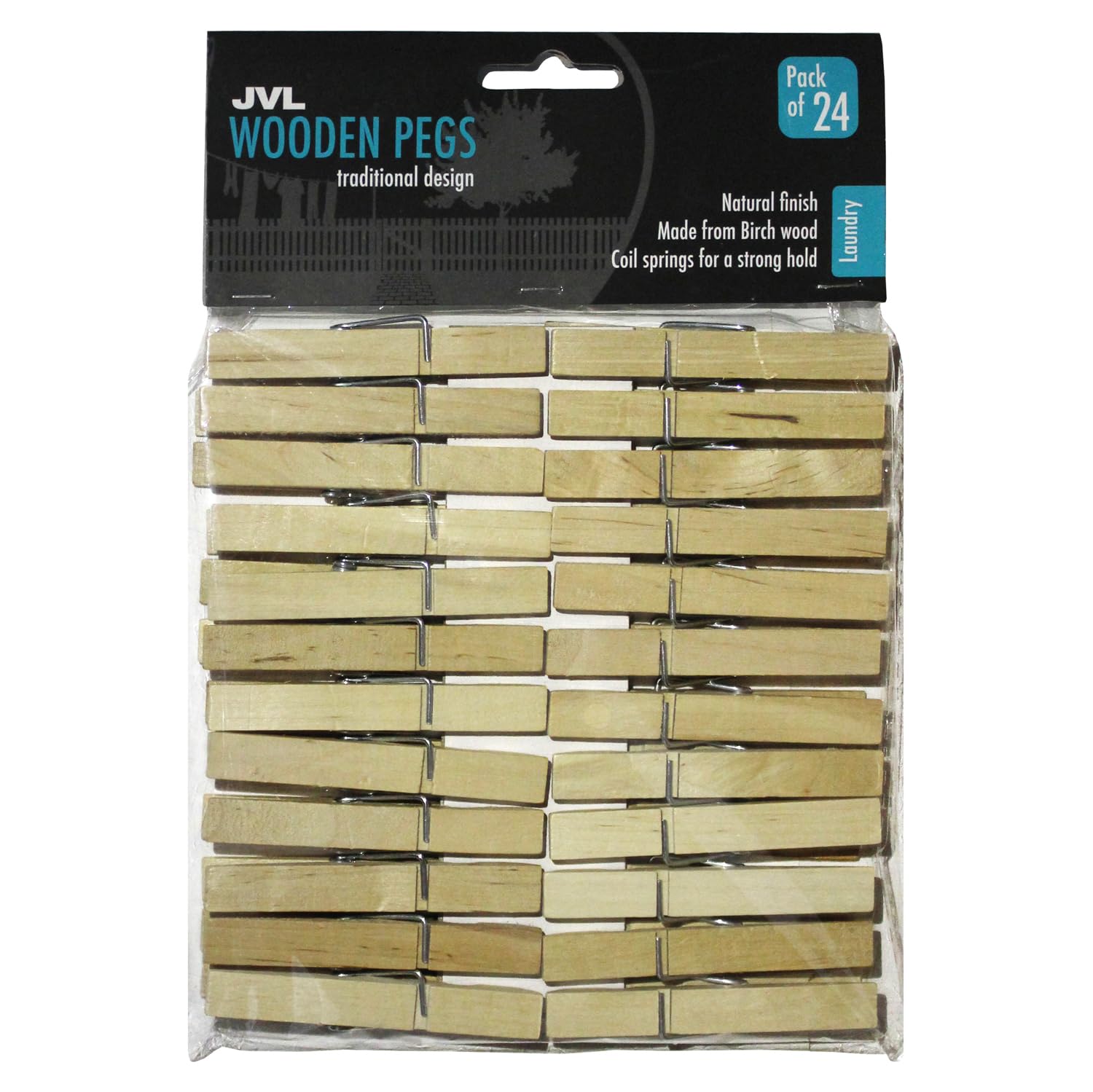 JVL 24-Piece Strong Wooden Retro Vintage Clothes Pegs