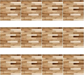 Dollhouse Wallpaper, 12Pcs 4 x 4 Miniature Flooring Simulation Wood Grain Doll House Wallpaper Peel and Stick DIY Dollhouse Accessories for Kitchen Bathroom Living Room.