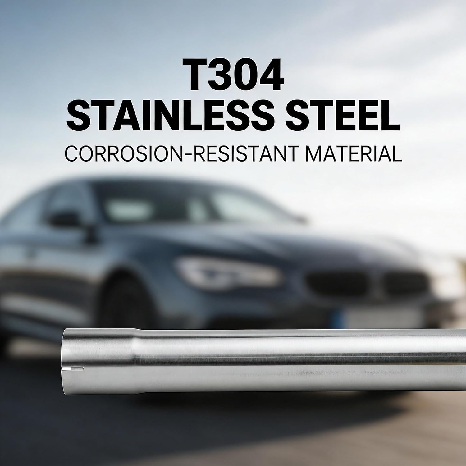 2ps 3Inch Exhaust Pipe T304 Stainless Steel, Flared end ID 3", Flat end OD3in Adapter,17.3" Length, Universal Replacement Straight Tube