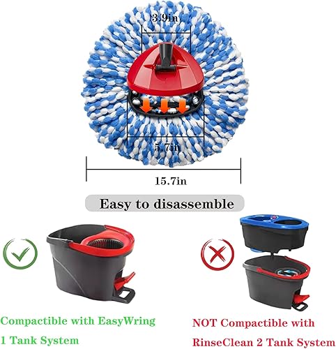 Miniatura 2 de Cabezales de repuesto para mopa O-Ceda Easy Wrin Spin Mop, repuestos de microfibra giratoria, 4 paquetes de repuesto de cabezal de trapeador, fácil