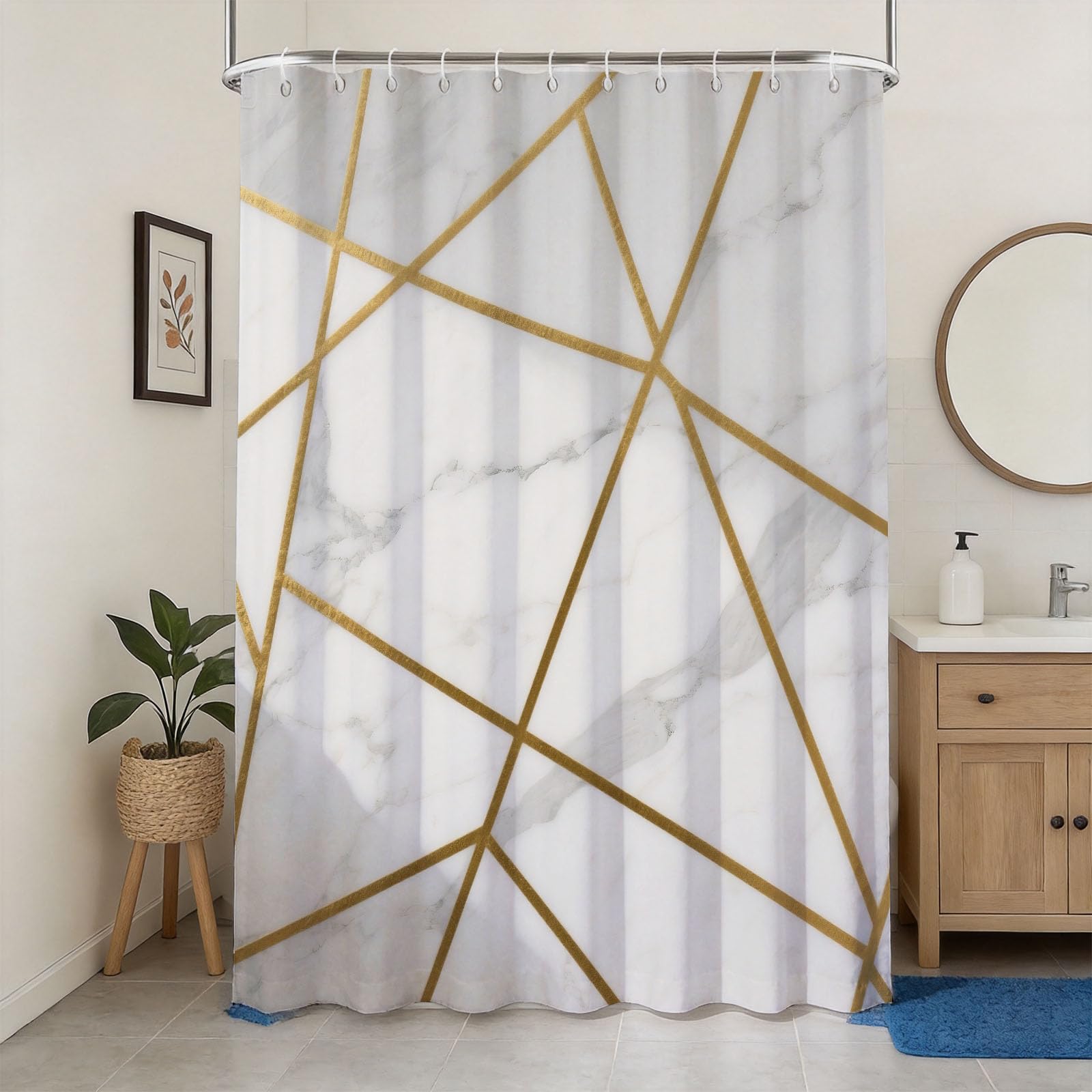 Hongduo 3D Marble Printed Shower Curtain for Stalls Bathtubs Snowy Textured Bathroom Decor Shower Curtain Set Polyester Fabric Waterproof 200x200cm/79X79 Inch with Hooks