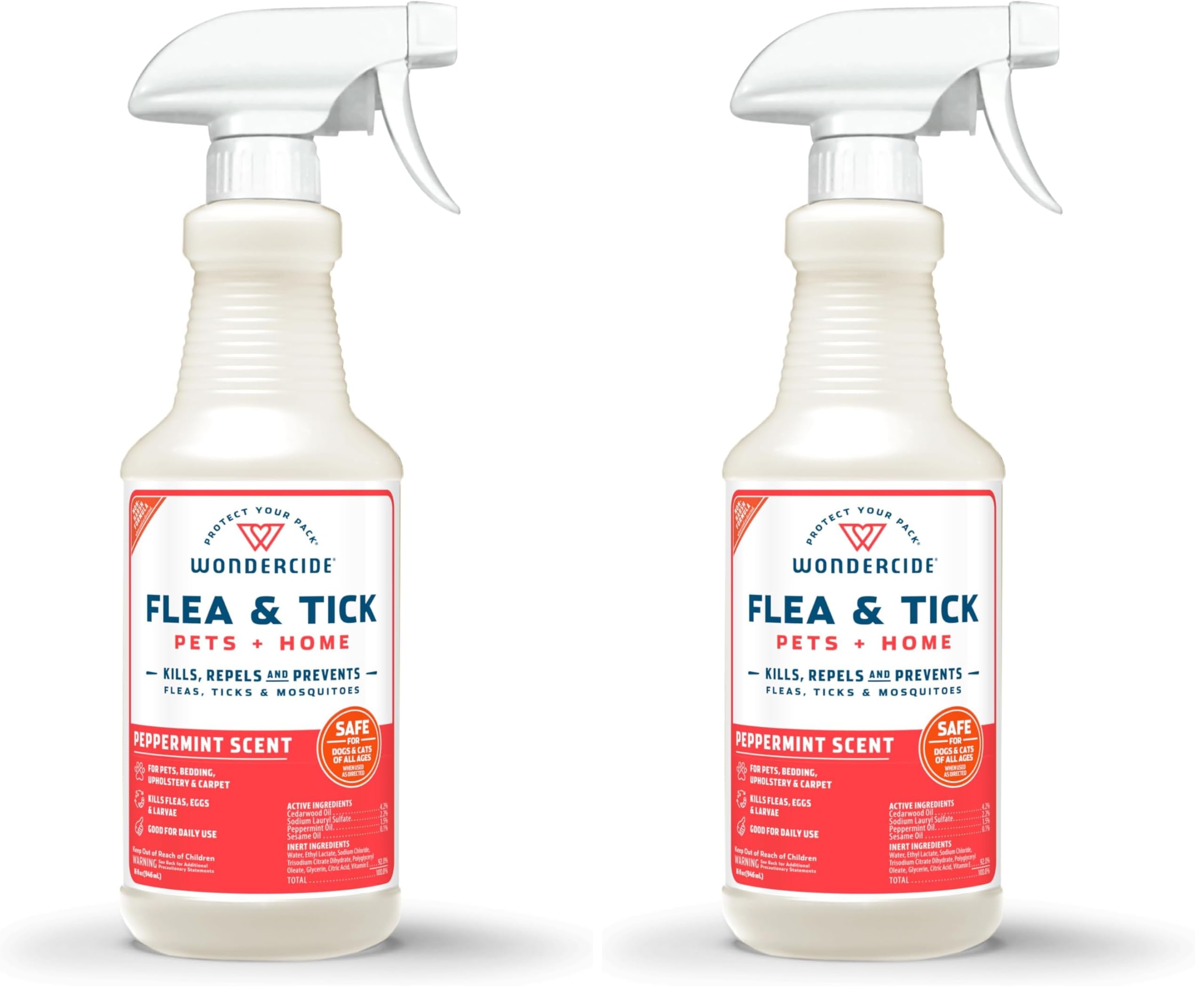 Wondercide Peppermint Flea &amp; Tick Spray for Pets Plus Home with Natural Essential Oils 16 fl. oz. (Pack of 2)