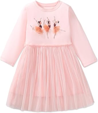Girls Dresses for Winter Long Sleeve Toddler Girls Clothes Party Tulle Cotton Casual Dresses