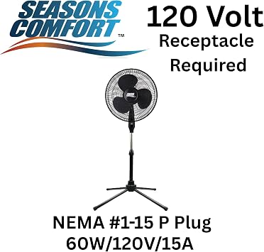 Seasons Comfort 18 Pedestal Fan, Oscillating, Adjustable Height, 3 Speed
