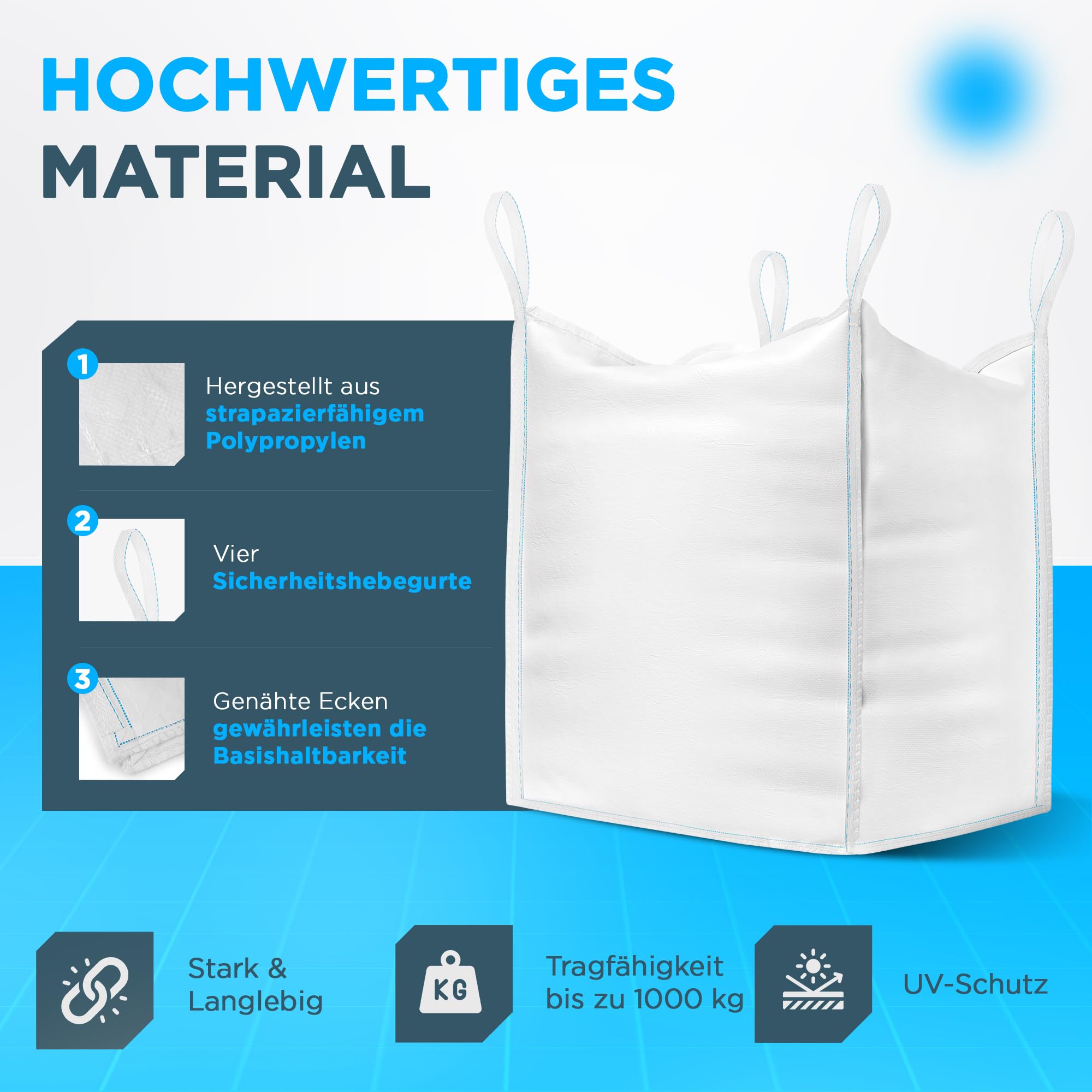 Big Bag Säcke (4 EINHEITEN) 1000kg | Big Pack 90x90x90 cm | Big Pack Garten Widerstandsfähig und Wiederverwendbar | Bigpack perfekt für Baustelle, Garten, Sand, Abfall und Holz