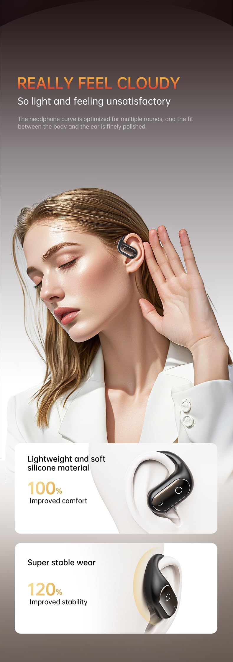 OrangeX Essential - Cuffie Bluetooth 5.4 Sport Wireless, Auricolari Leggeri per Musica e Chiamate, Design Elegante, Funzione Extra Traduttore Istantaneo 158 Lingue, compatibilità IOS/Android