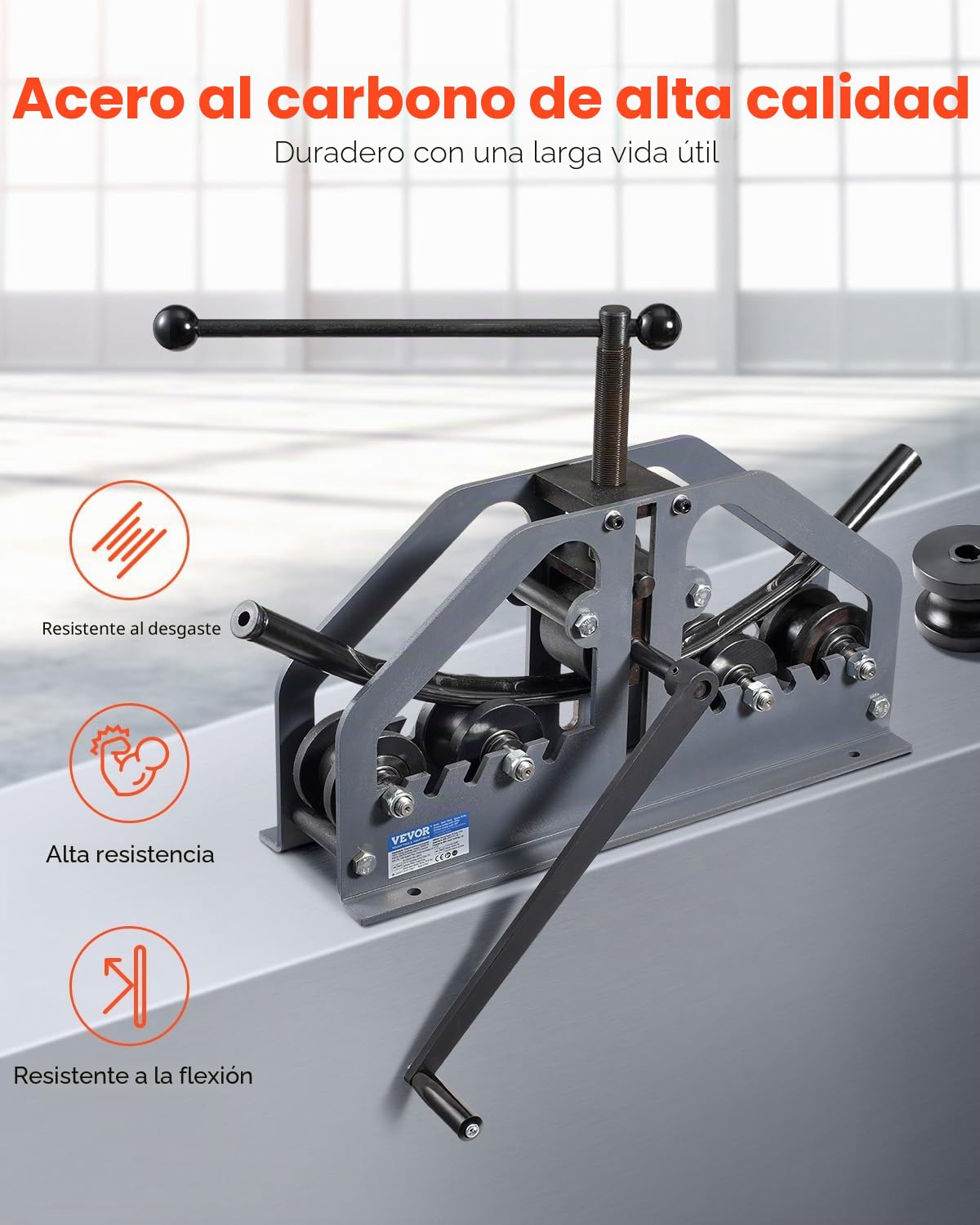 VEVOR Dobladora de Tubos Manual 1-1/2" 6 Troqueles Herramienta para Doblar Tubos de Aluminio Cobre de 360° para Tubos Cuadrados, Redondos, Barras Planas para Aire Acondicionado, Reparación de Autos