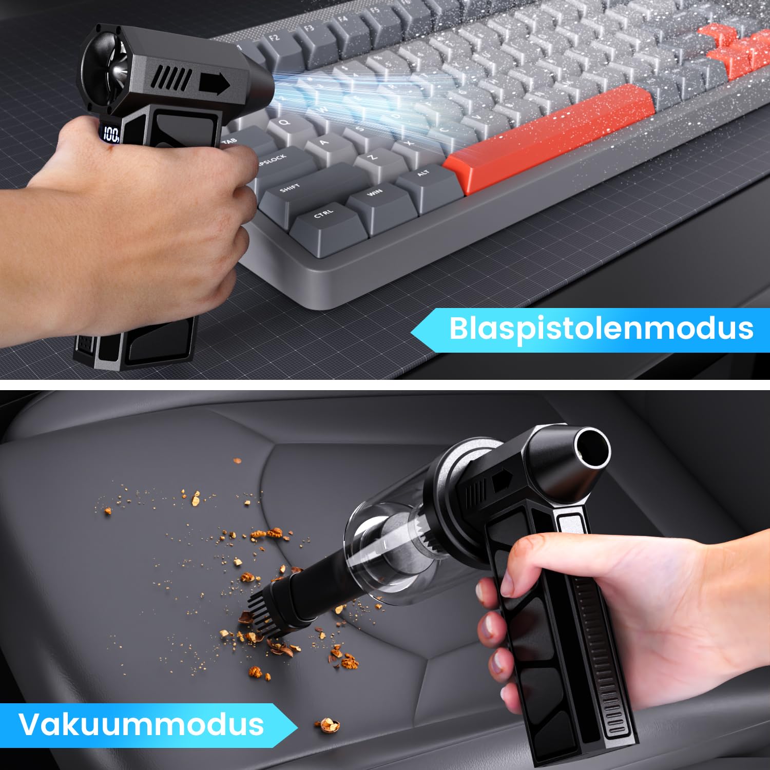 HSSNS Mini Gebläse Akku 150000RPM 4-Gang Electric Air Duster 2-in-1 Staubgebläse 10.000mAh