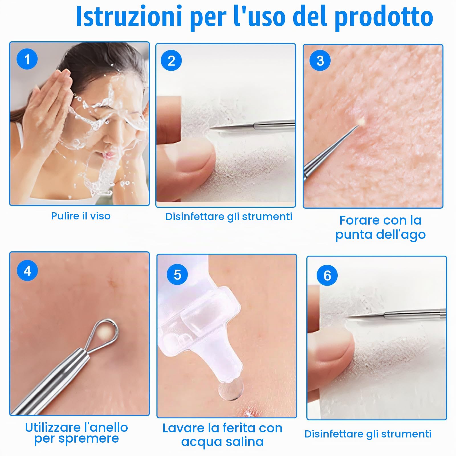 Estrattore di Punti Neri, Metallo 2 in 1 Ago per la Pulizia Dell'Acne, Schiaccia Punti Neri Strumenti, Rimozione di Punti Neri per Naso e Viso