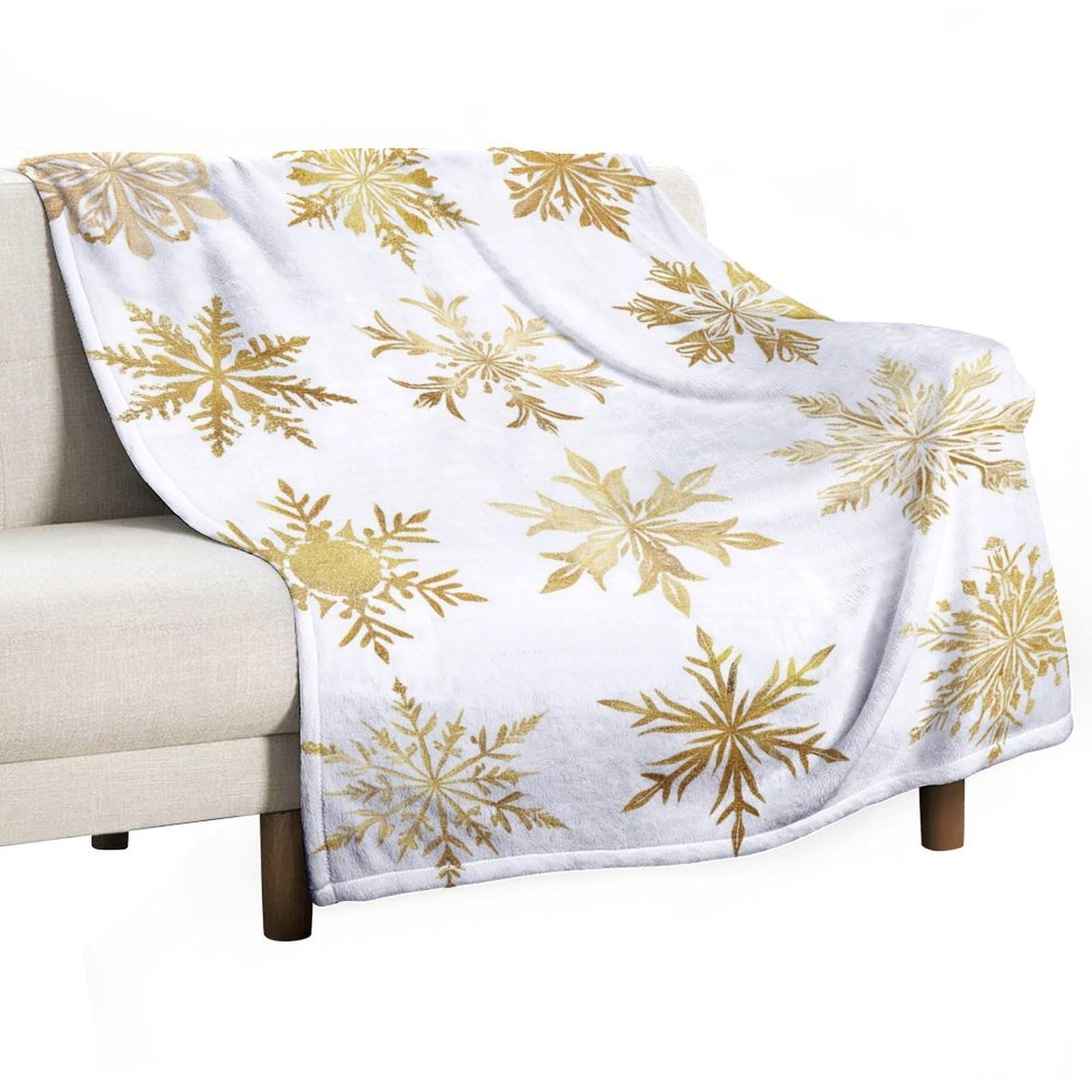 Couverture anti-boulochage et durable au motif raffiné de flocons dorés pour lit et sofa
