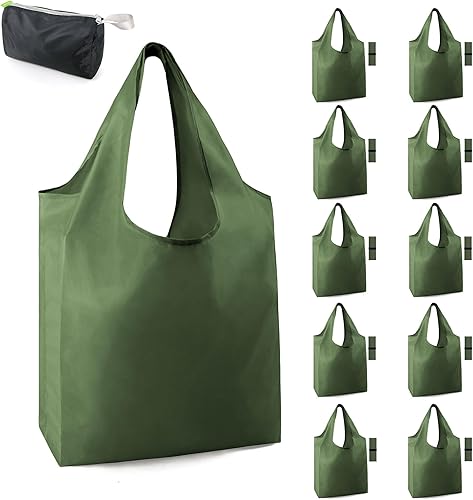 Miniatura 9 de BeeGreen Bolsas de comestibles reutilizables de Navidad con bolsa de almacenamiento con cremallera, paquete de 10 bolsas de compras reutilizables a