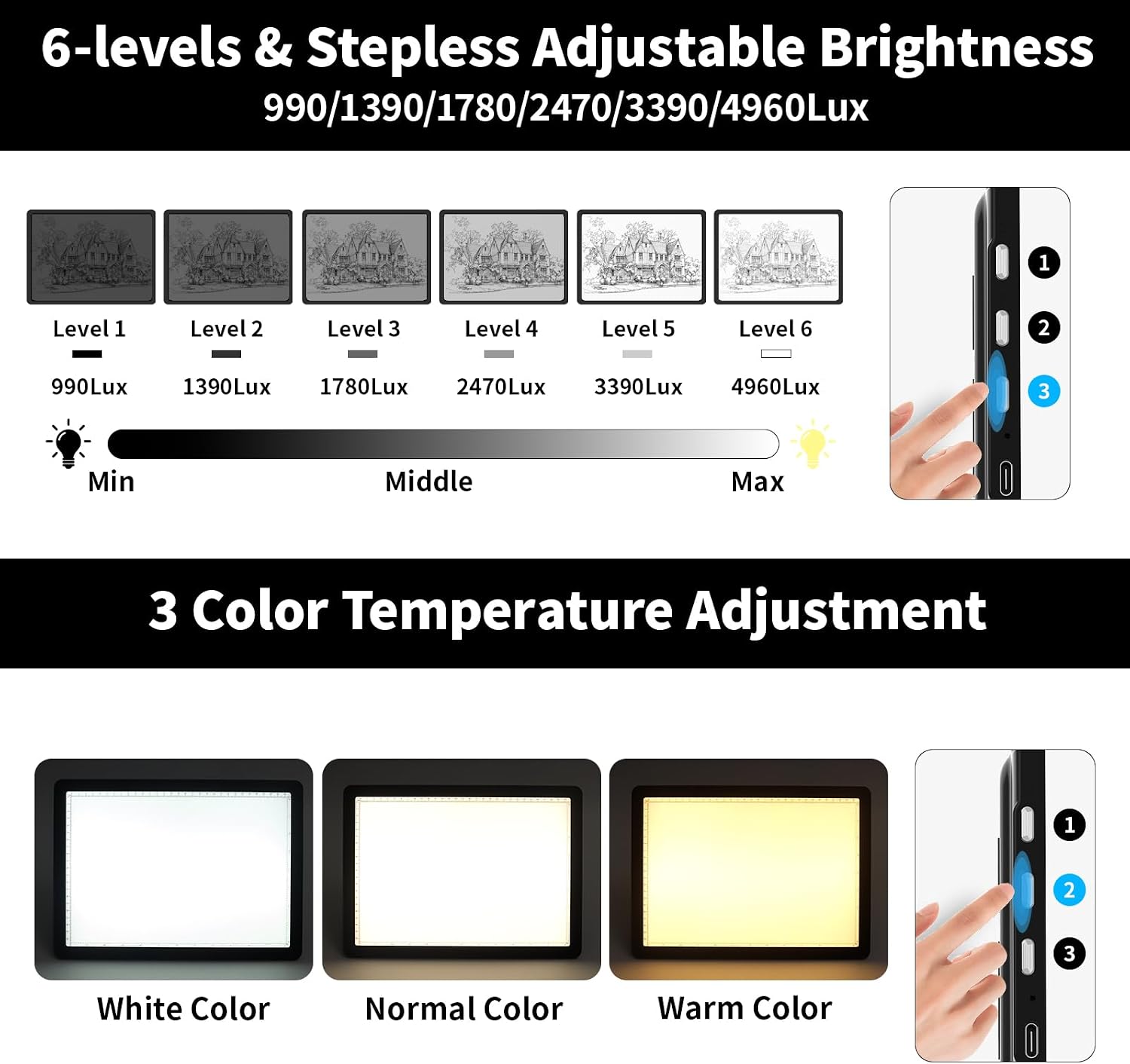 LEACUBER Rechargeable A2 Light Board 25.2''x18.4'', Large Magnetic Tracing Light Box with Side Buttons, Diamond Art Light Pad for Diamond Painting, LED Light Table for Sketching, Weeding Vinyl Black